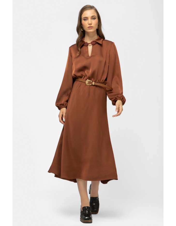 Φόρεμα σατέν γιακάς λάστιχο