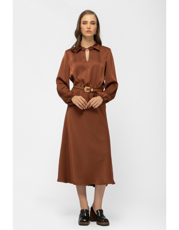 Φόρεμα σατέν γιακάς λάστιχο