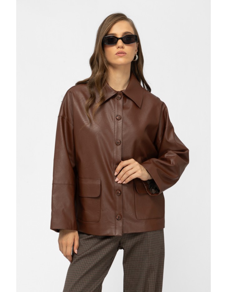 Ζακέτα eco-δερματίνη με τσέπες