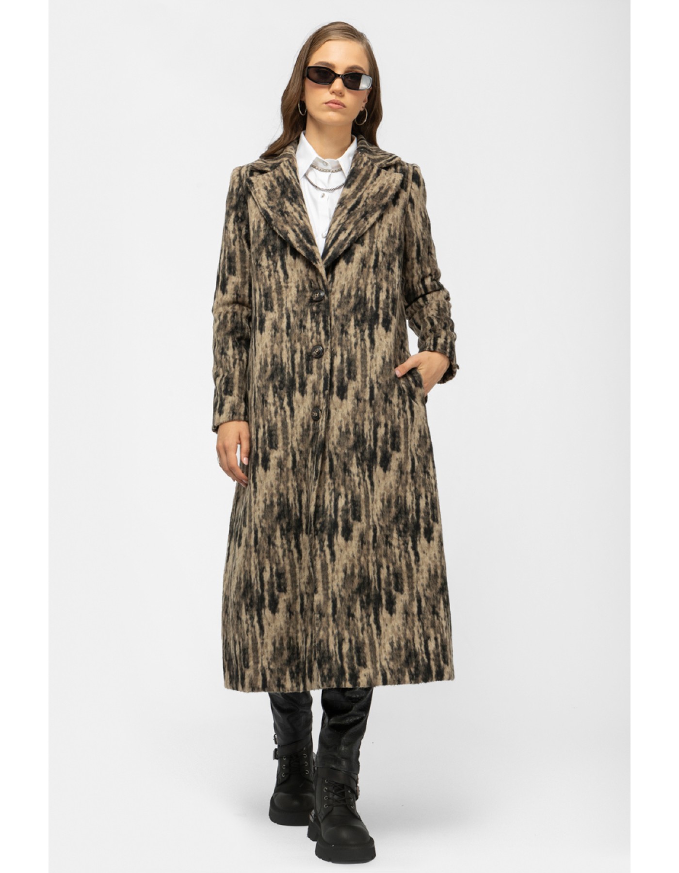 Παλτό βελούρ τιγρέ γιακάς Charm