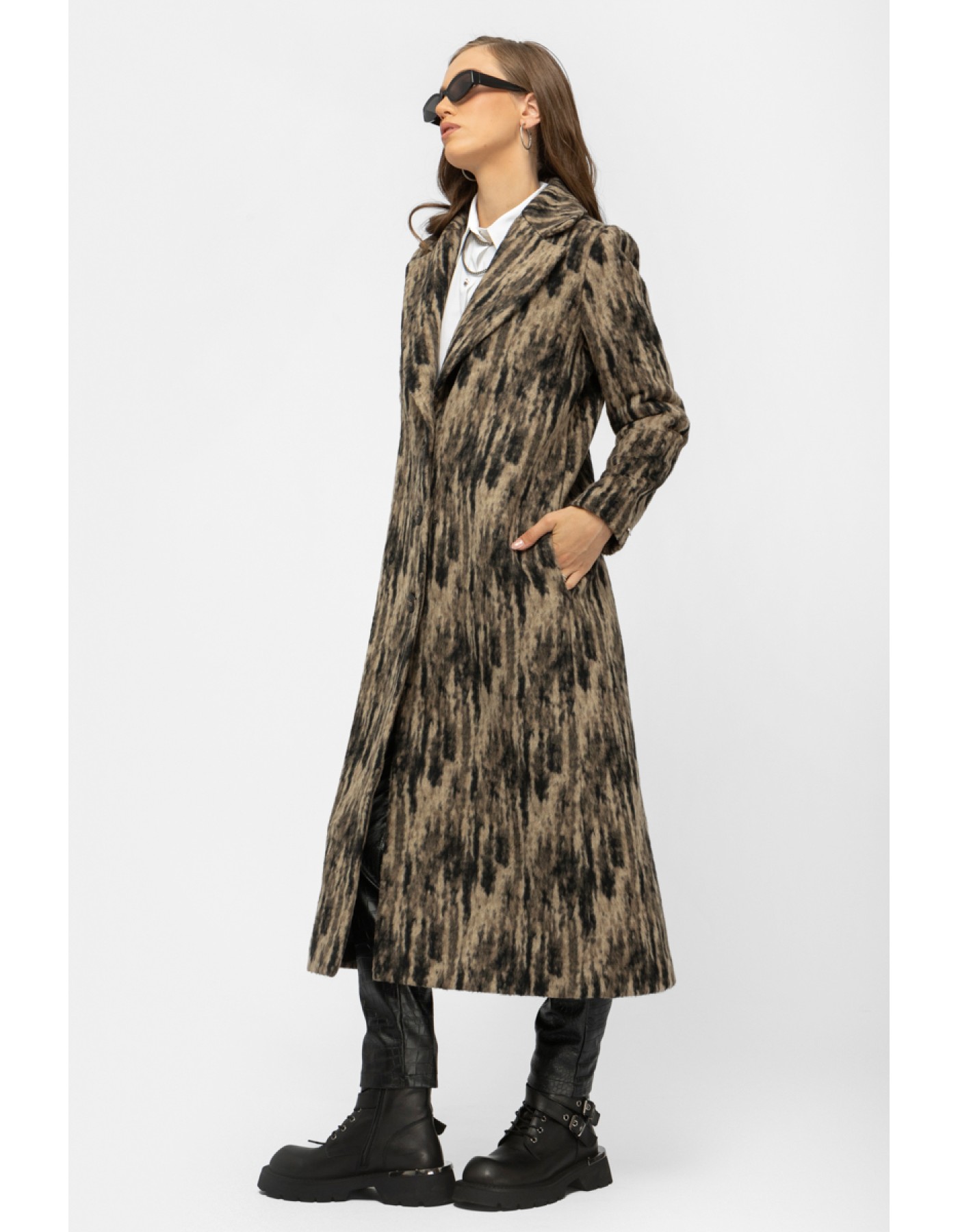 Παλτό βελούρ τιγρέ γιακάς Charm