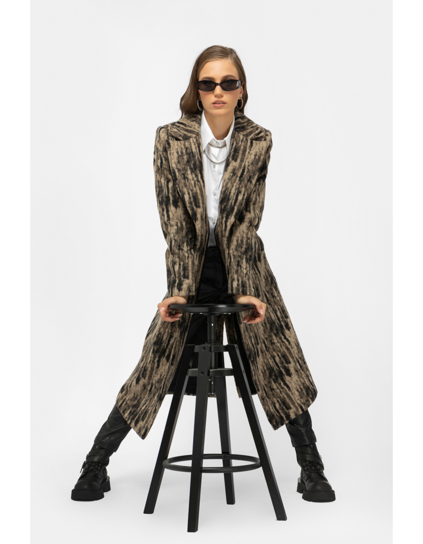 Παλτό βελούρ τιγρέ γιακάς Charm