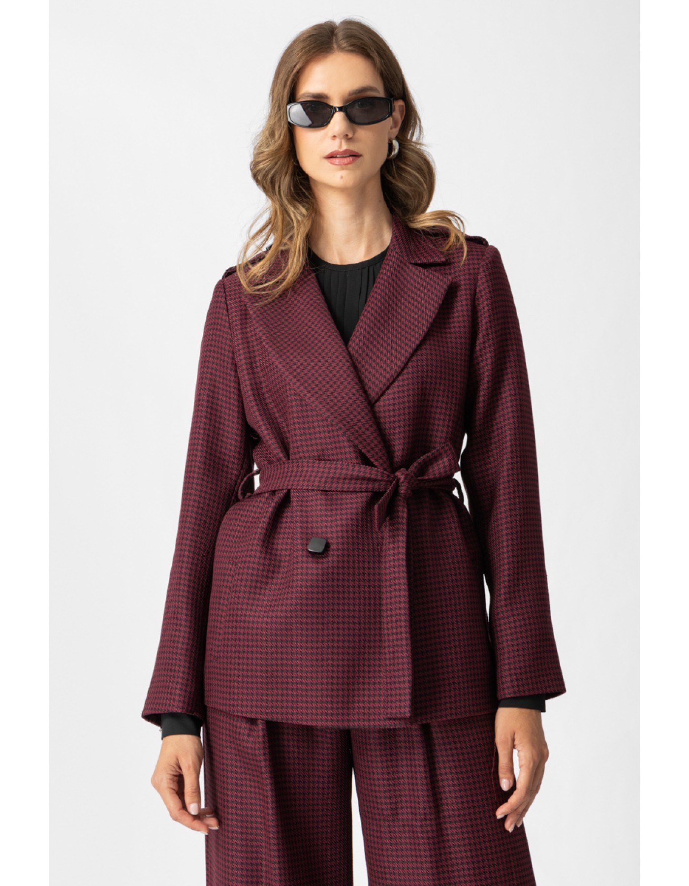 Σακάκι Pied de Poule Μπορντώ