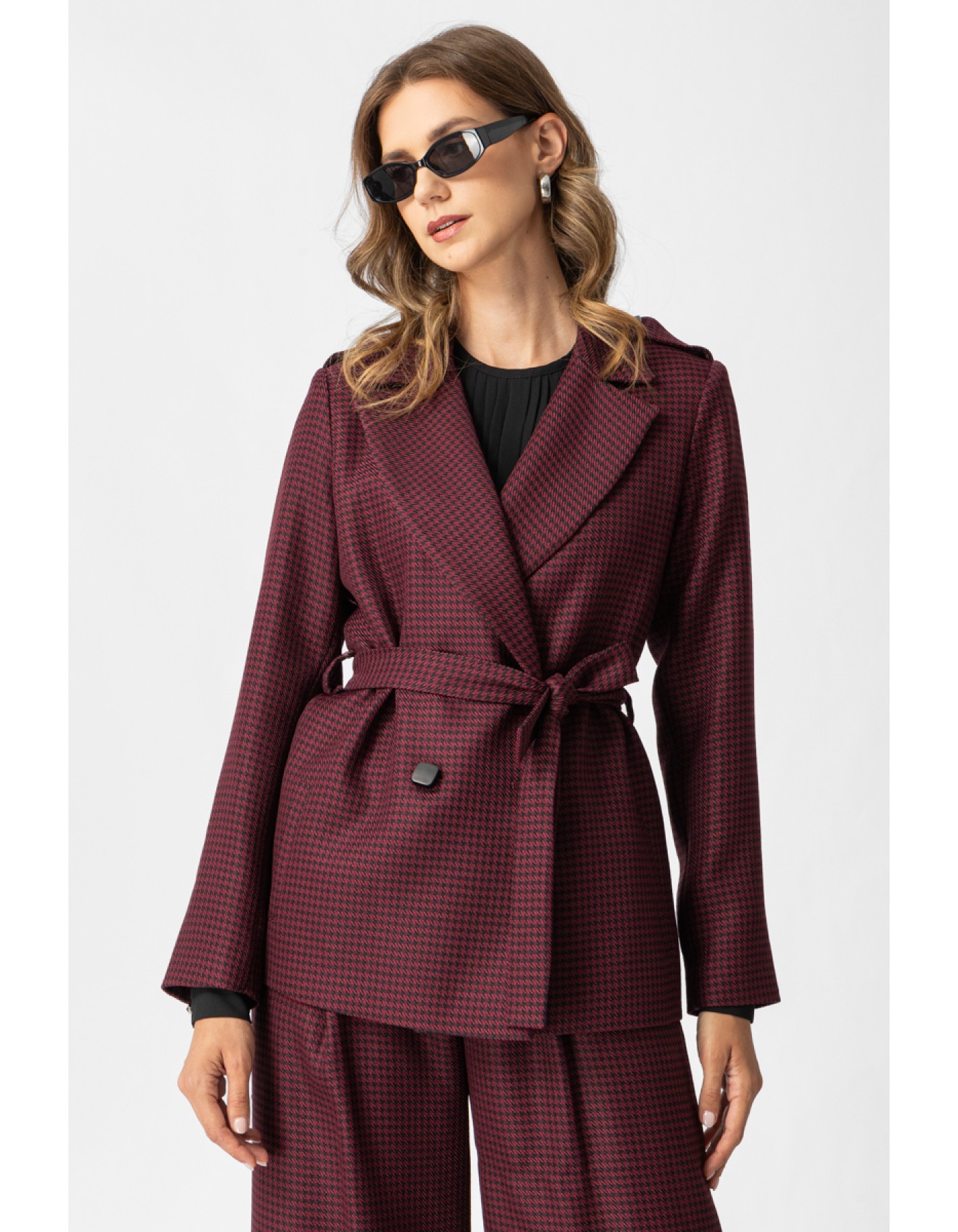 Σακάκι Pied de Poule Μπορντώ