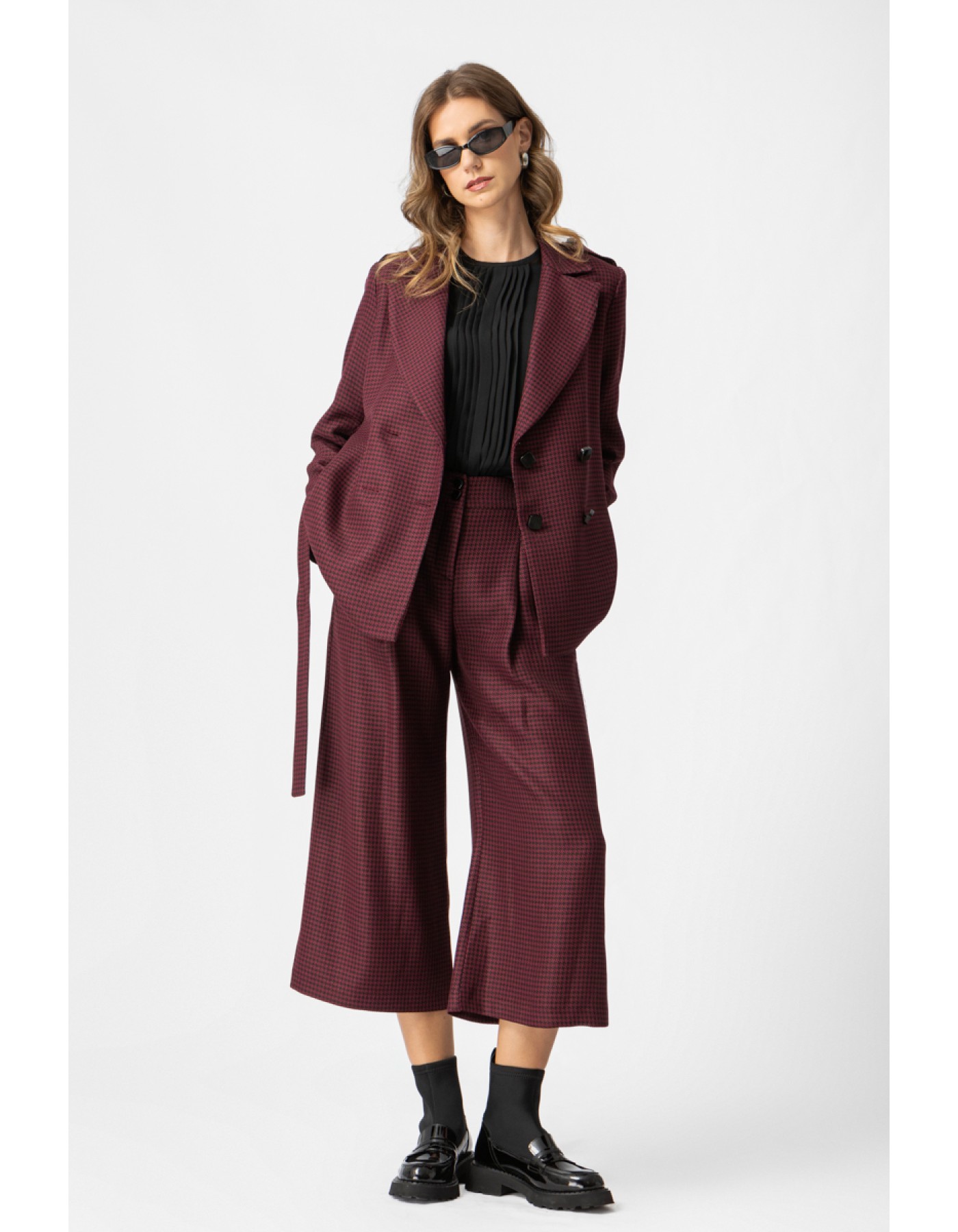 Σακάκι Pied de Poule Μπορντώ