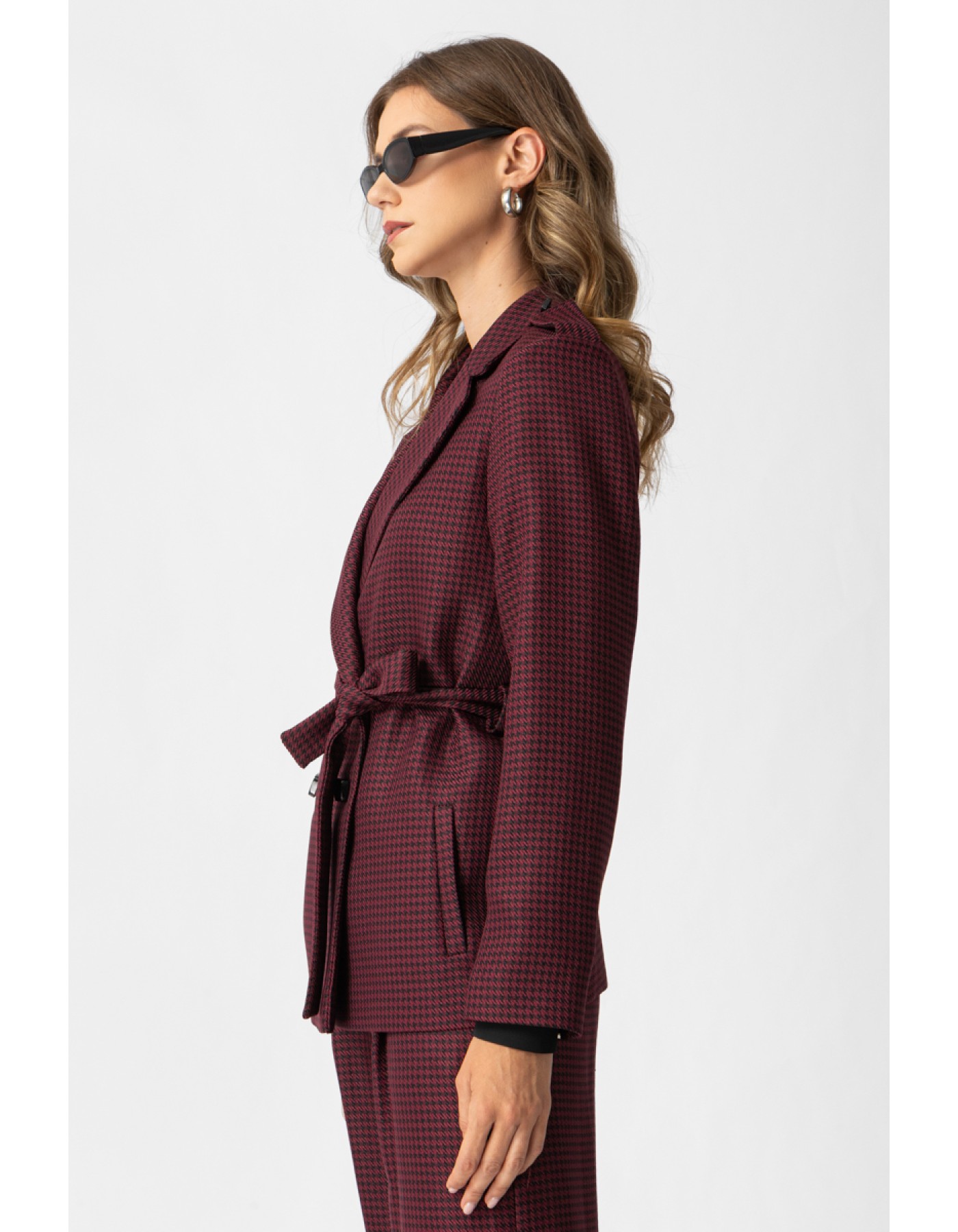 Σακάκι Pied de Poule Μπορντώ