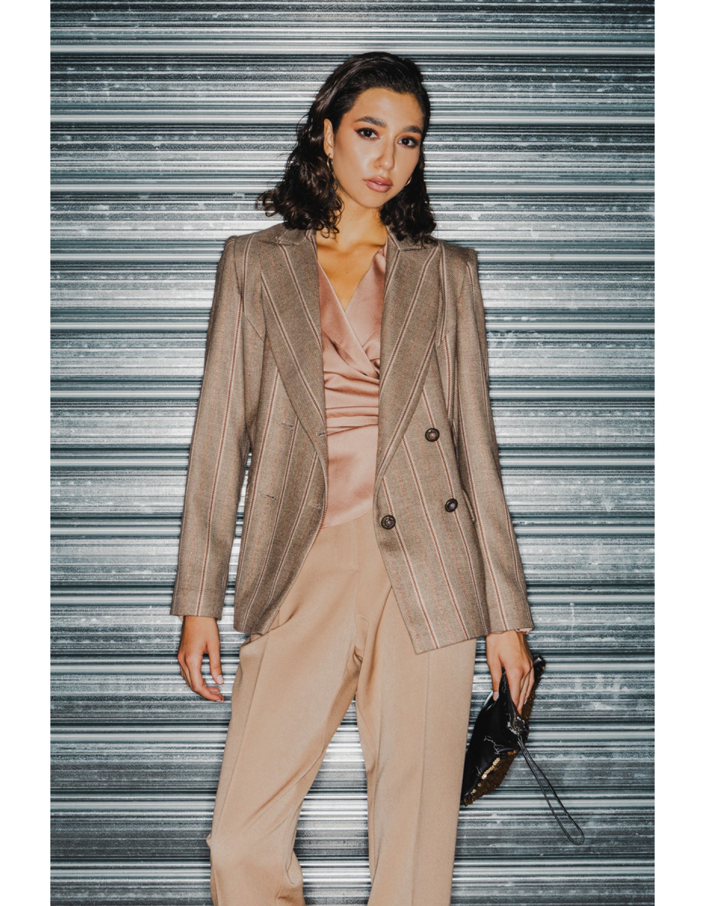 Σακάκι ριγέ lurex σταυροκούμπι