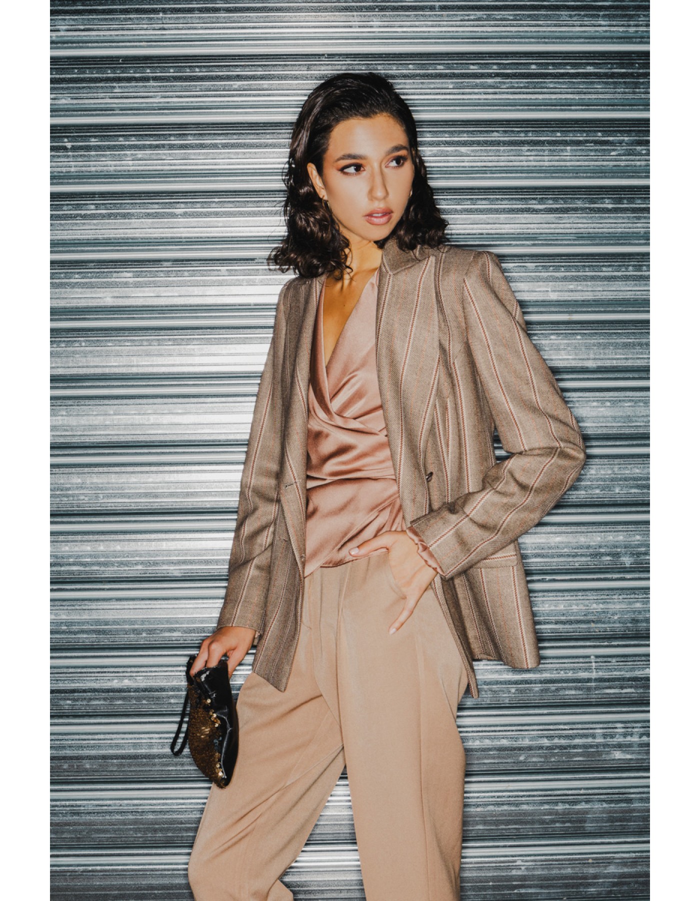 Σακάκι ριγέ lurex σταυροκούμπι