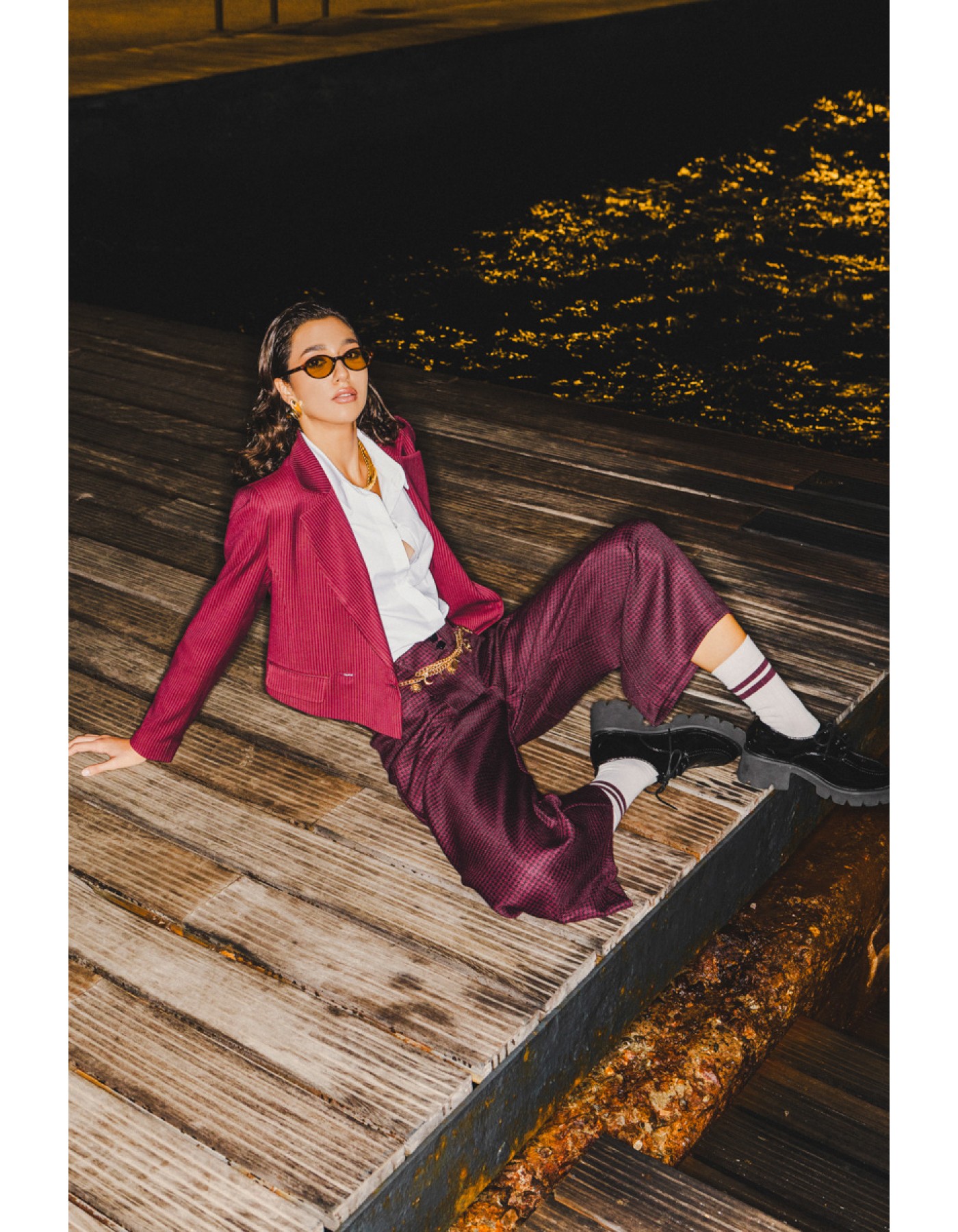 Παντελόνι Pied de Poule Μπορντώ