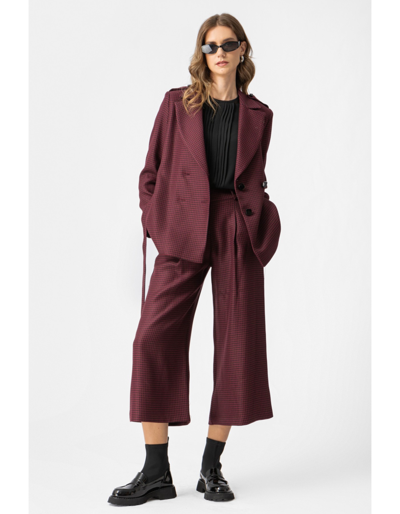 Παντελόνι Pied de Poule Μπορντώ