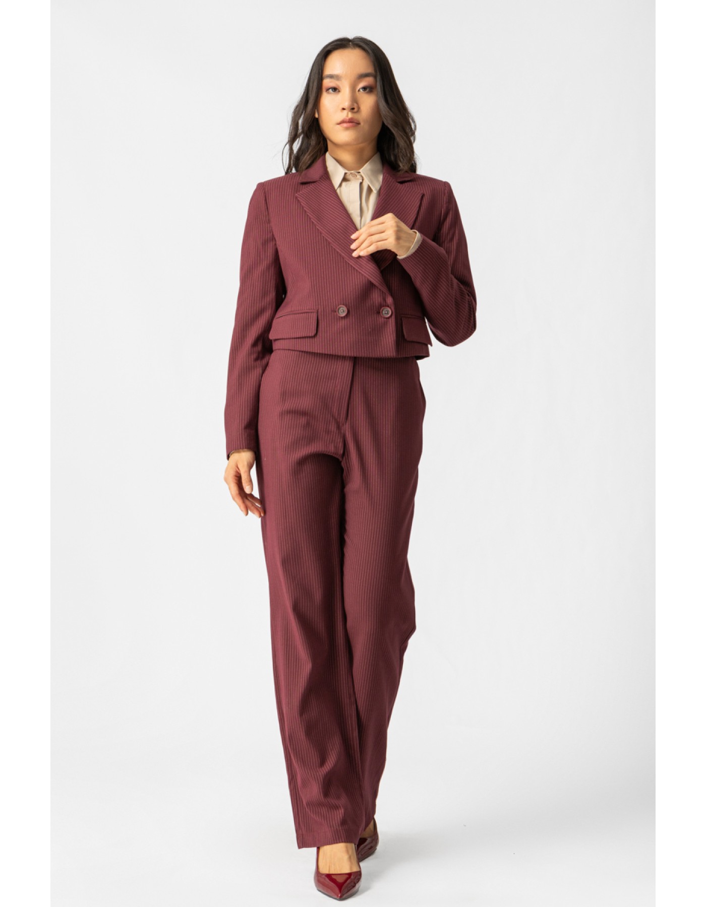 Παντελόνα ριγέ μπορντώ