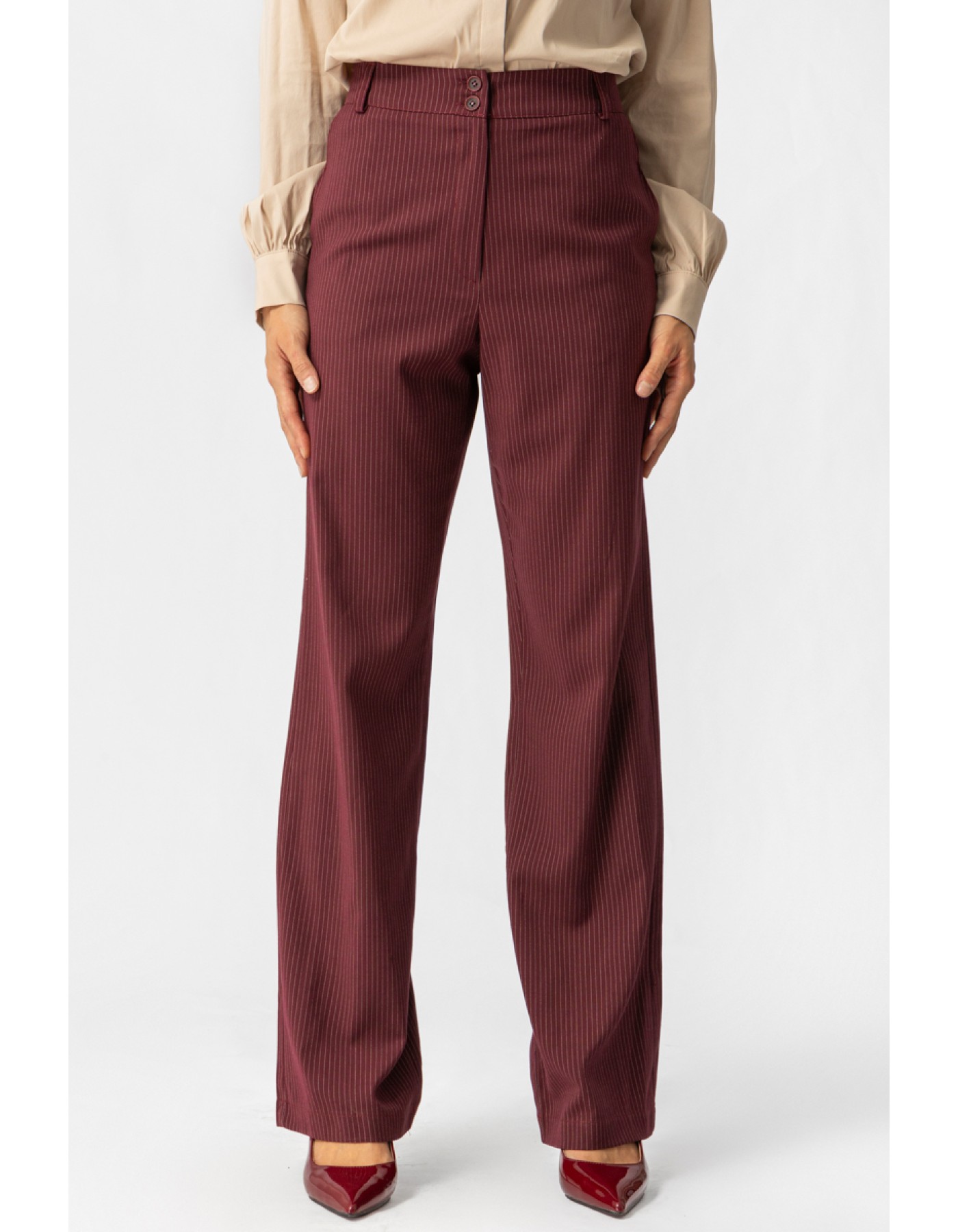 Παντελόνα ριγέ μπορντώ