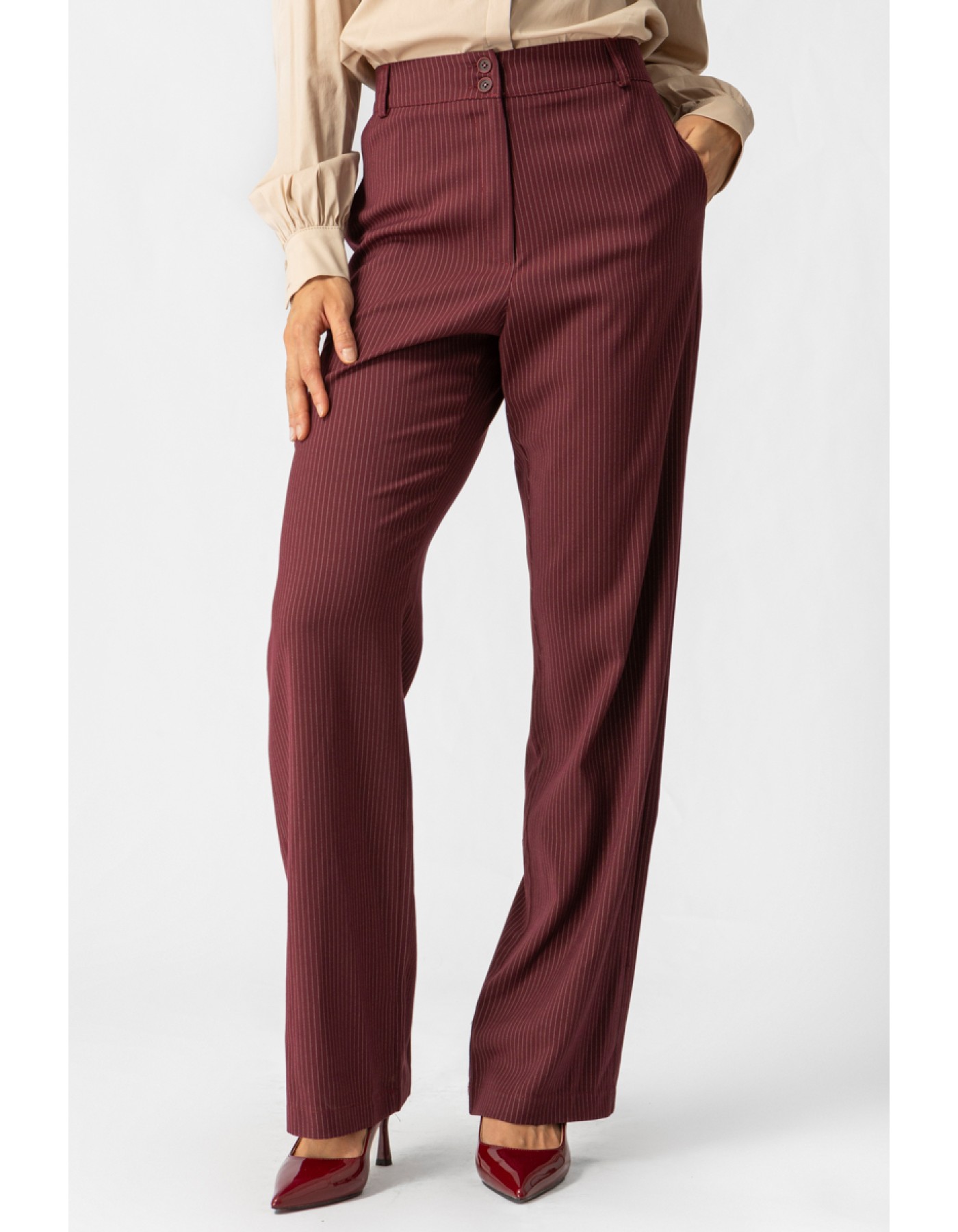Παντελόνα ριγέ μπορντώ