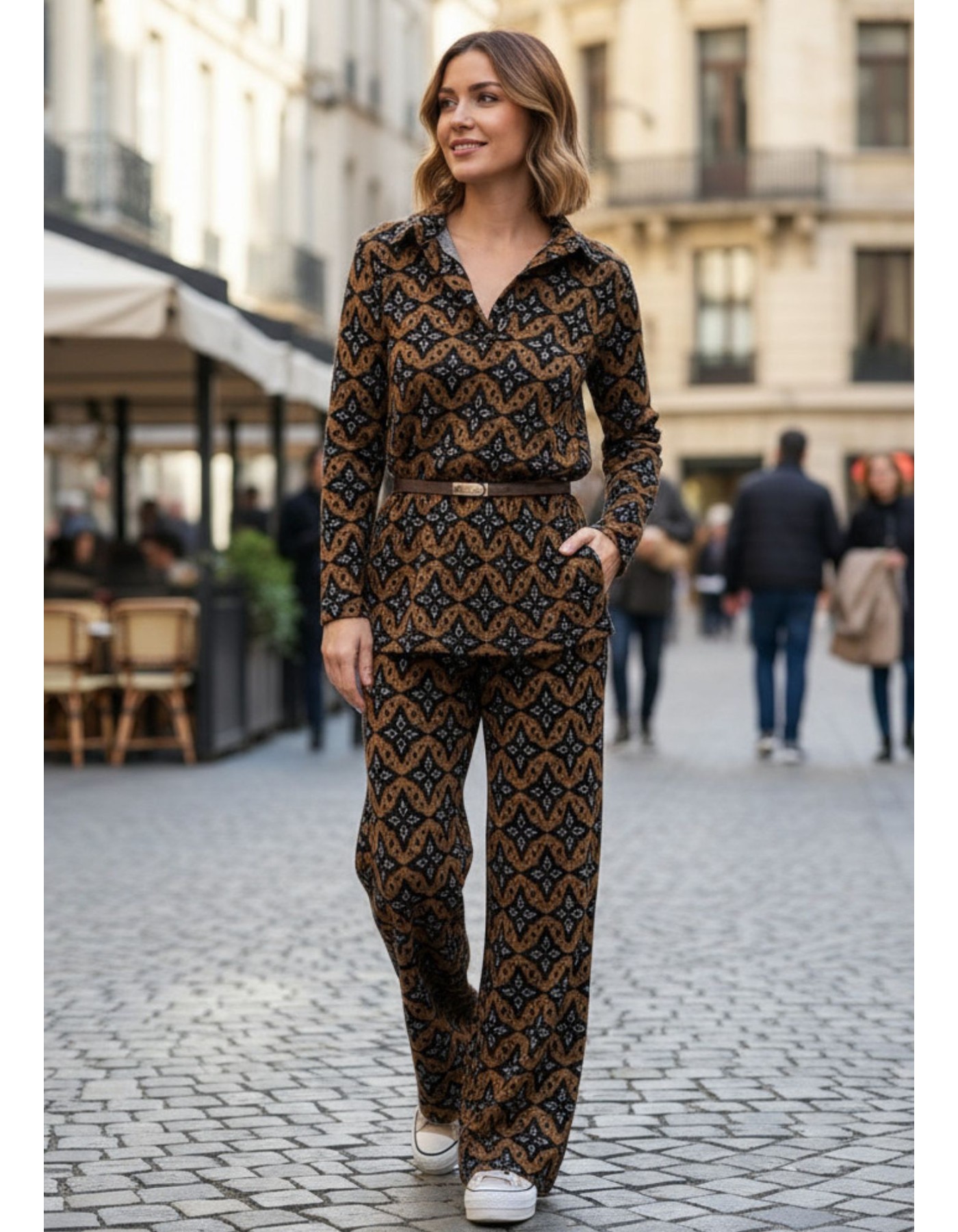 Παντελόνι εμπριμέ πλεχτό λάστιχο Dora