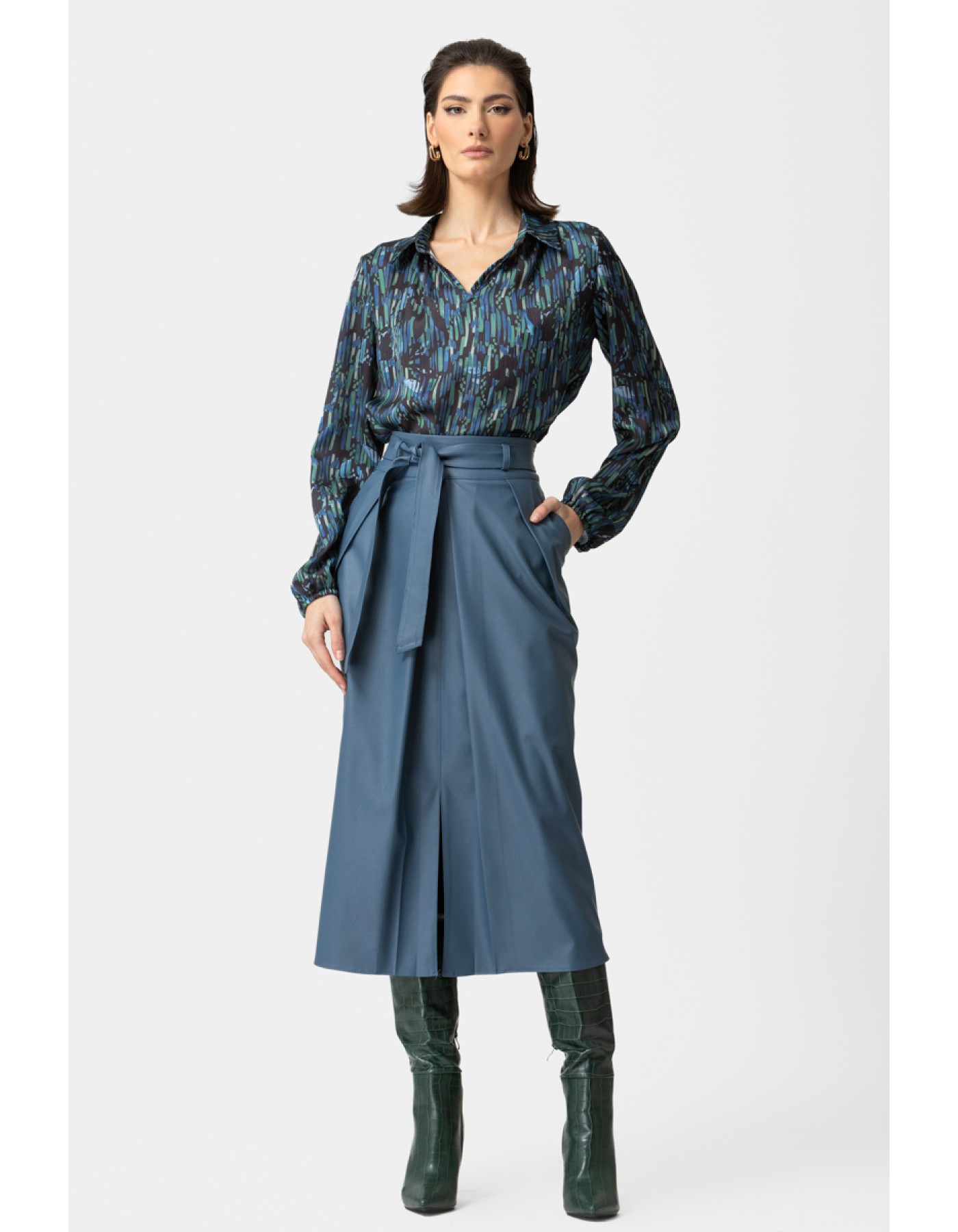 Φούστα eco-δερματίνη με πιέτες