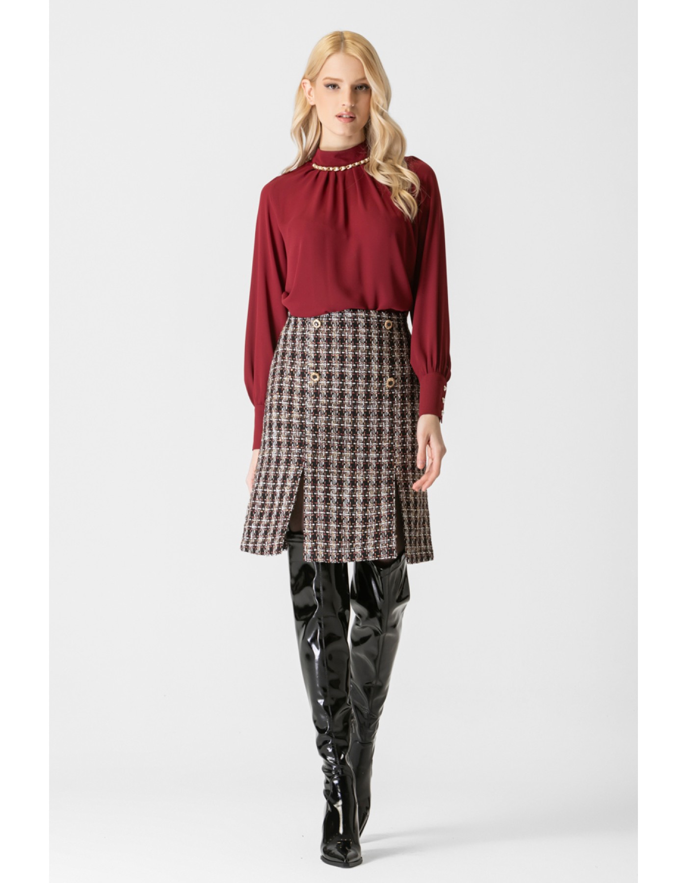 Φούστα Tweed με κουμπιά