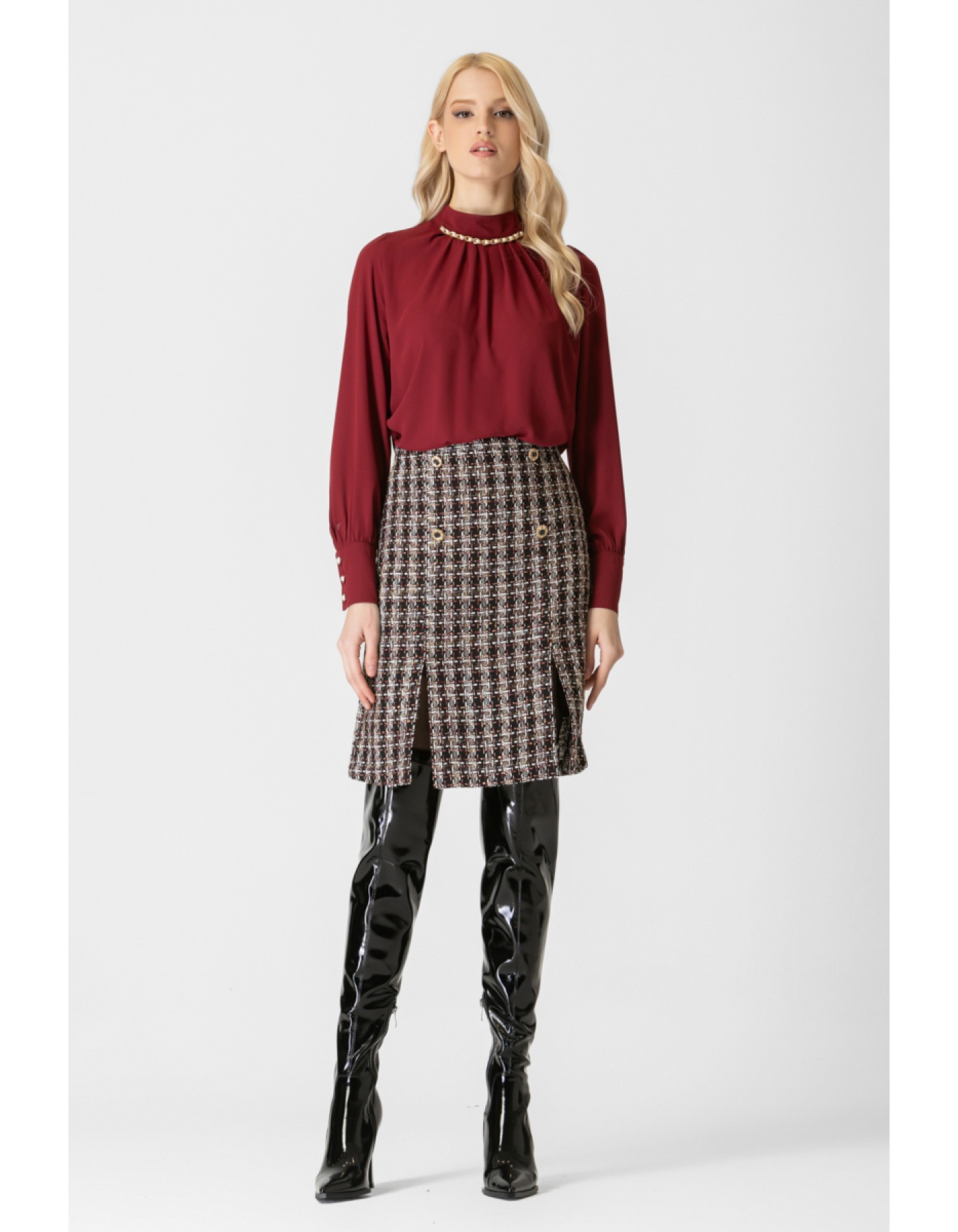 Φούστα Tweed με κουμπιά