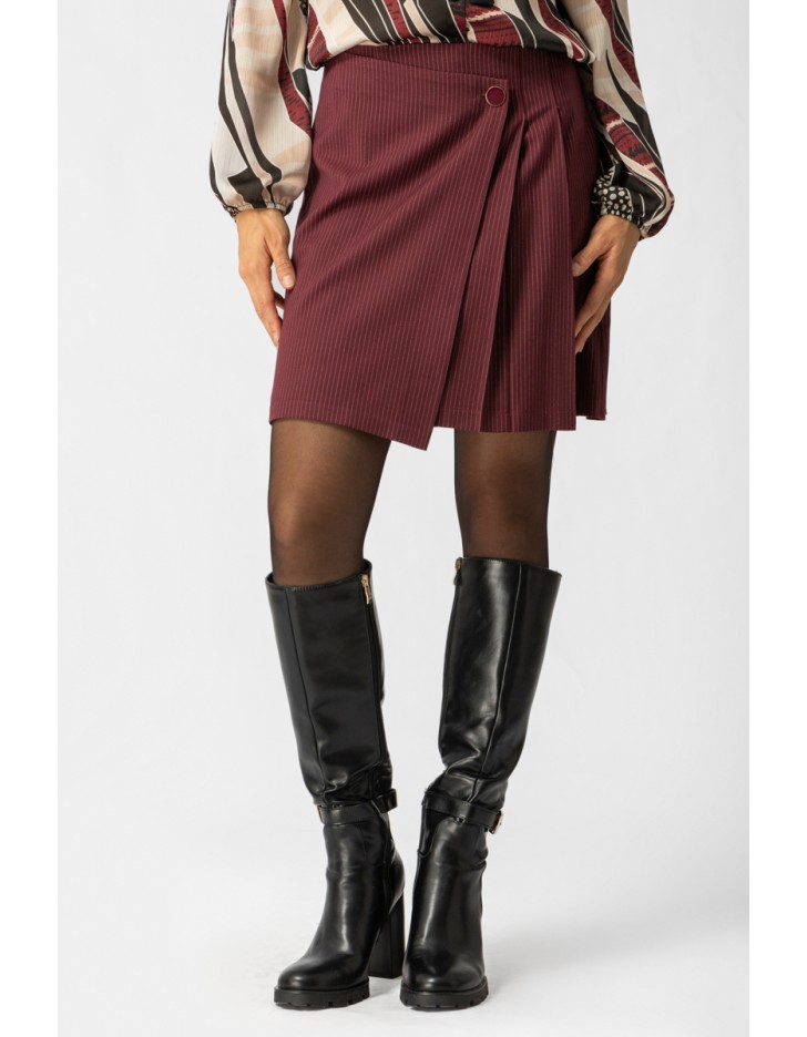 Φούστα ριγέ μπορντώ πιέτες