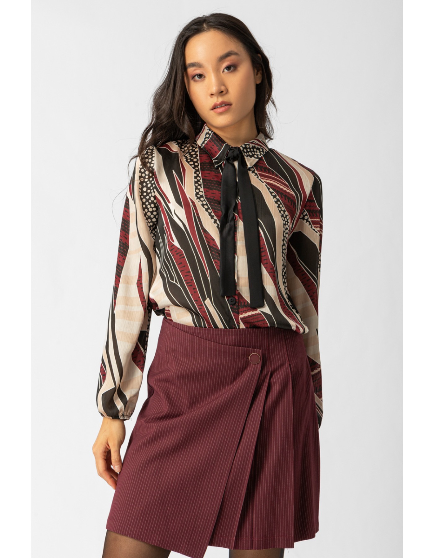 Φούστα ριγέ μπορντώ πιέτες