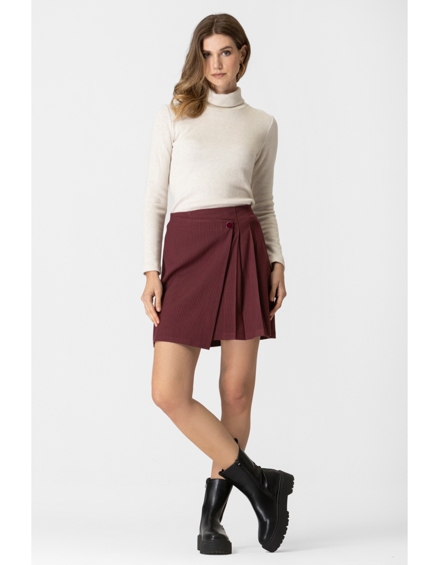 Φούστα ριγέ μπορντώ πιέτες