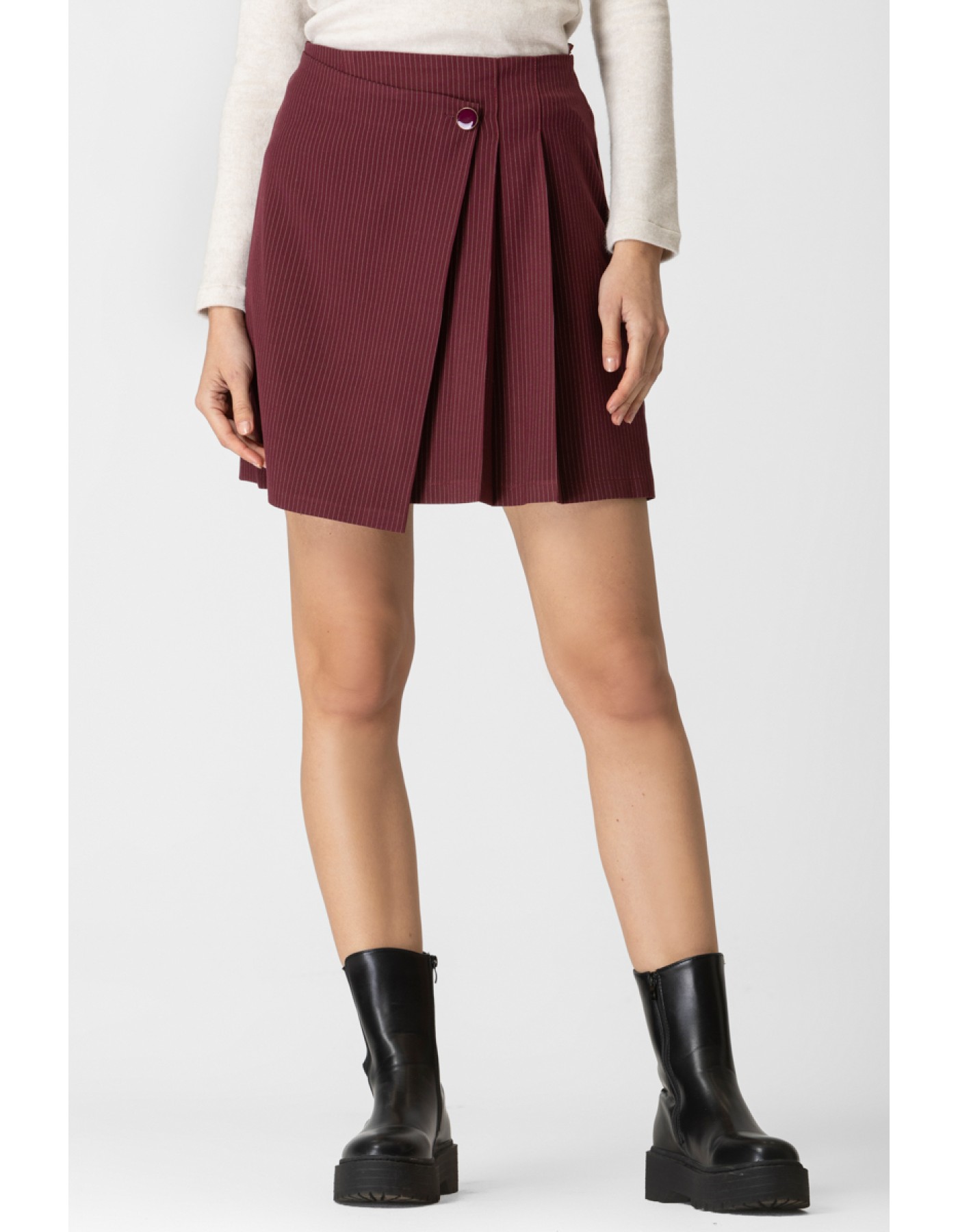 Φούστα ριγέ μπορντώ πιέτες