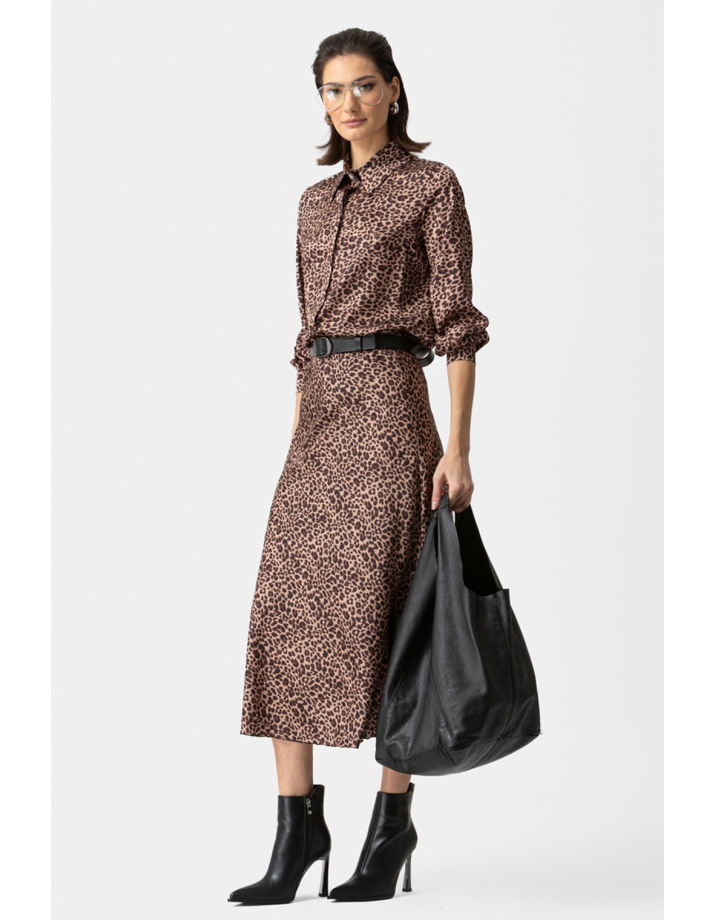 Φούστα σατέν λεοπάρ λοξή