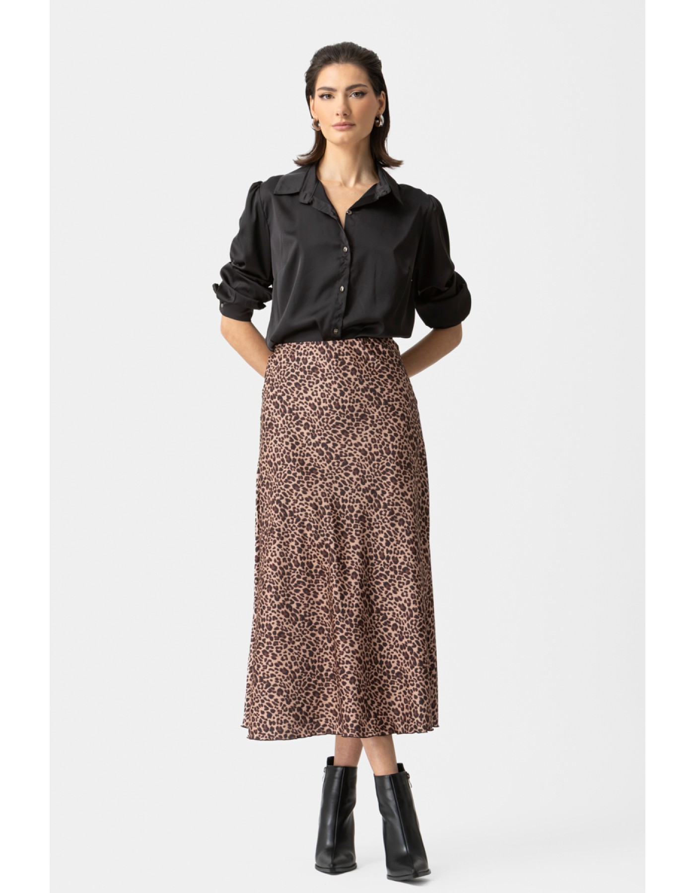 Φούστα σατέν λεοπάρ λοξή