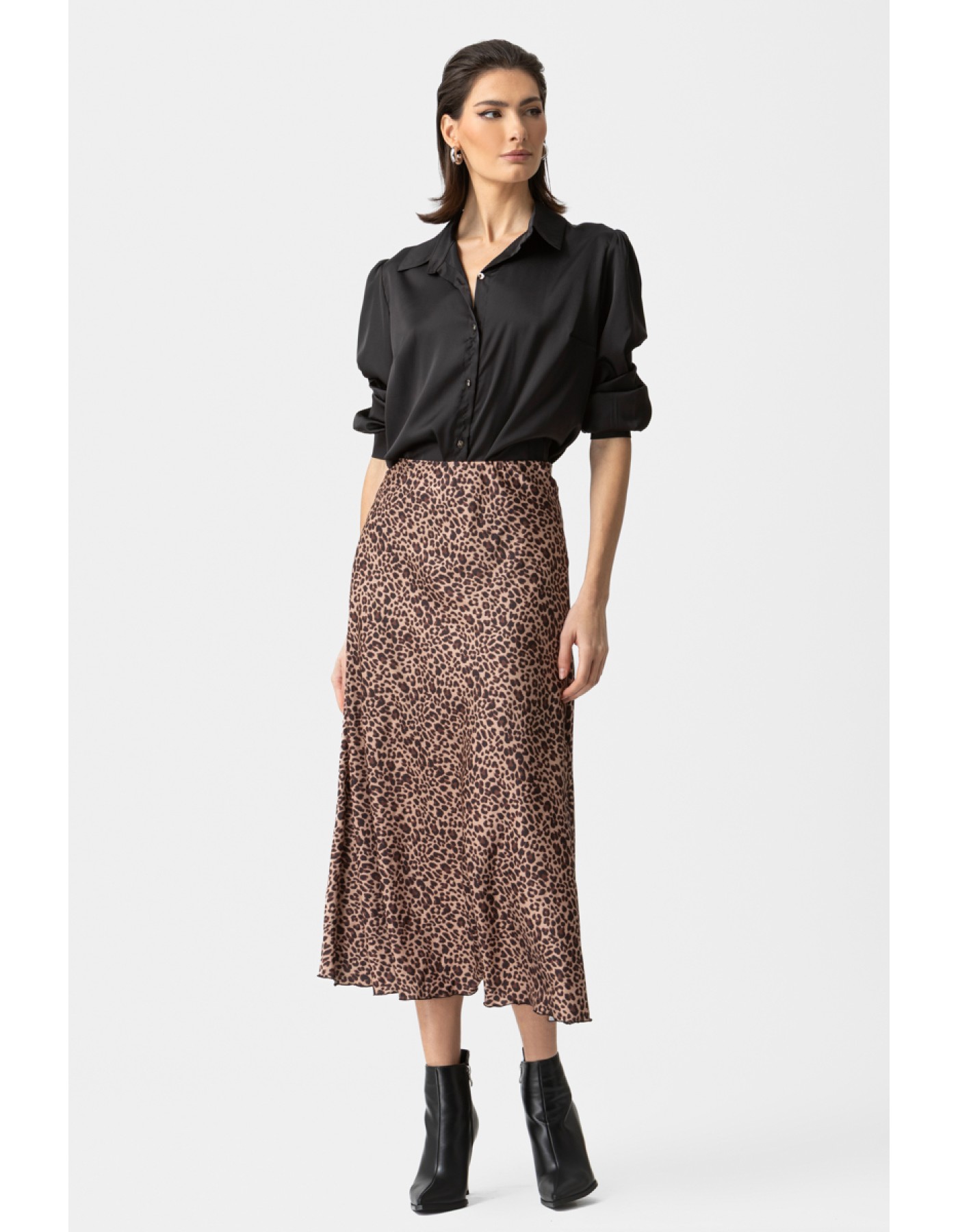 Φούστα σατέν λεοπάρ λοξή