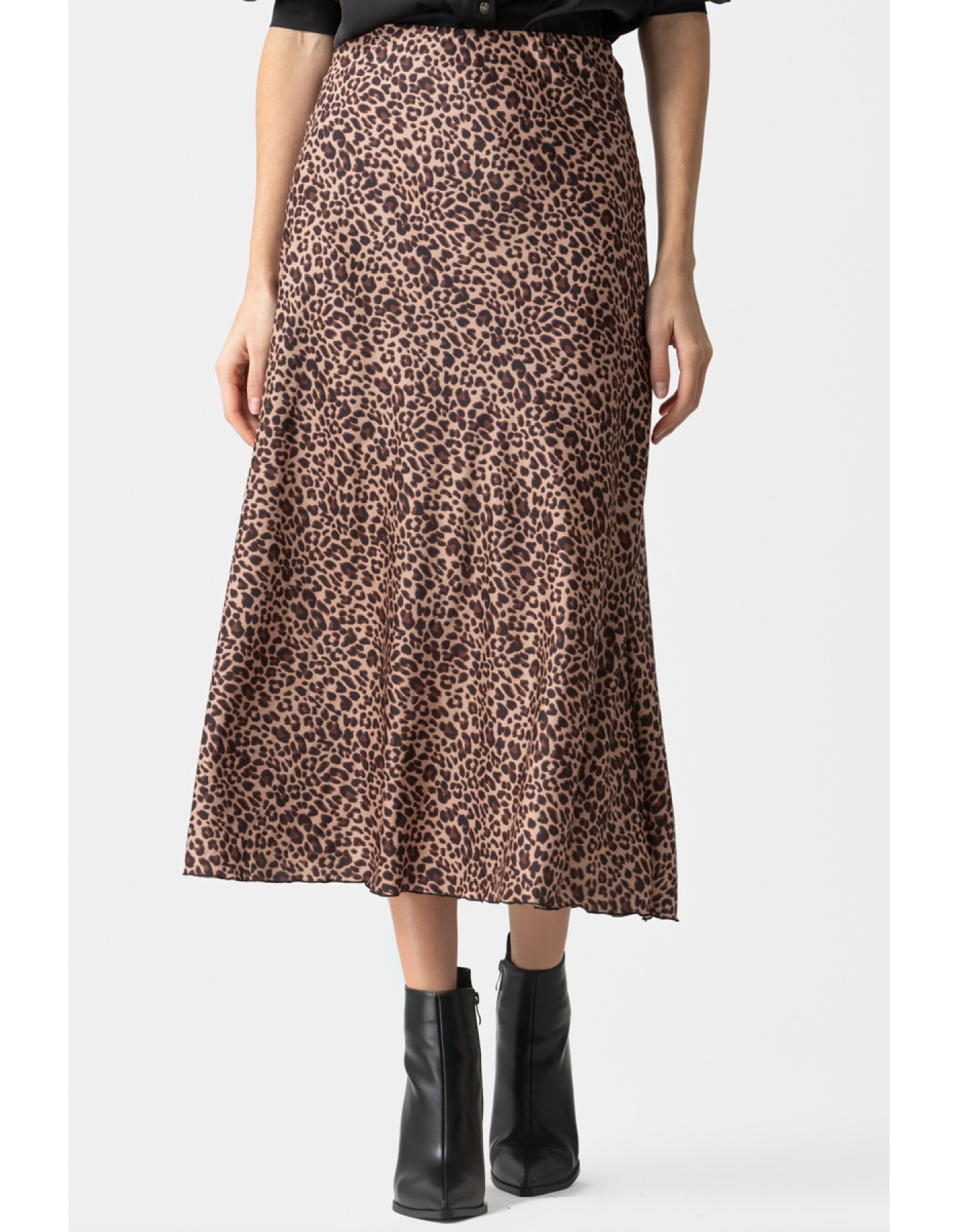Φούστα σατέν λεοπάρ λοξή