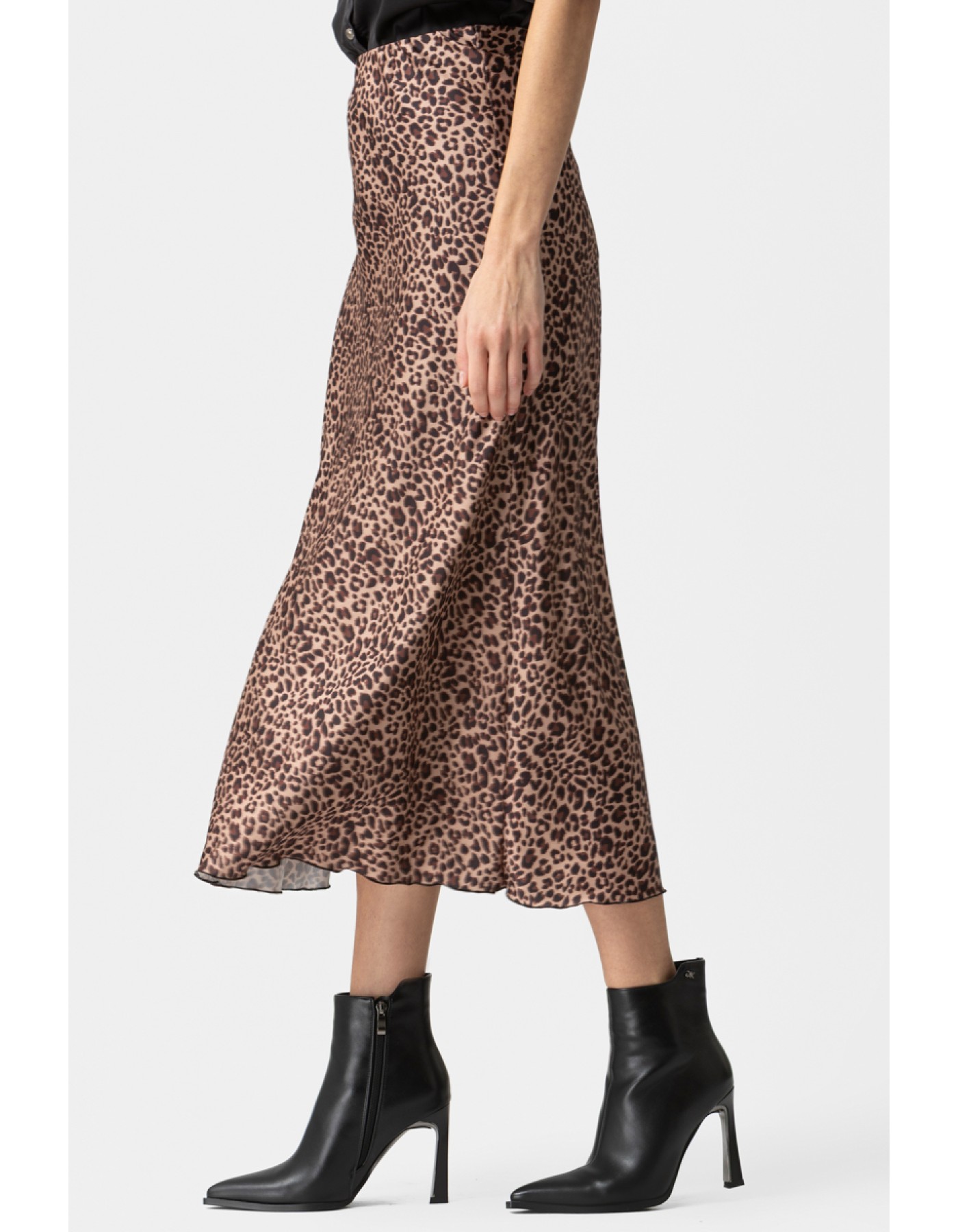 Φούστα σατέν λεοπάρ λοξή