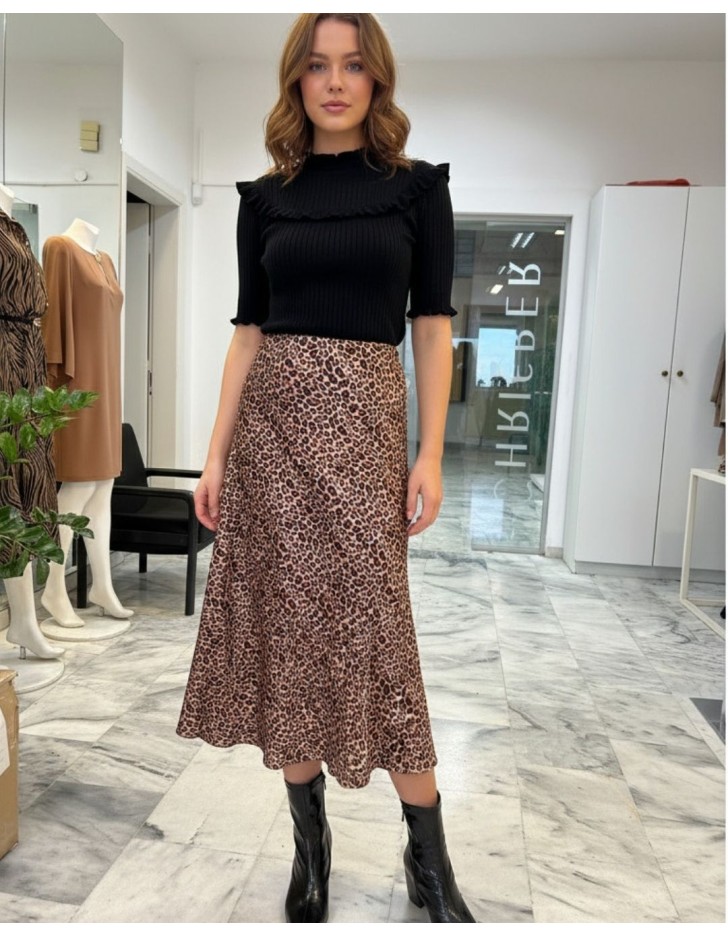 Φούστα σατέν λεοπάρ λοξή