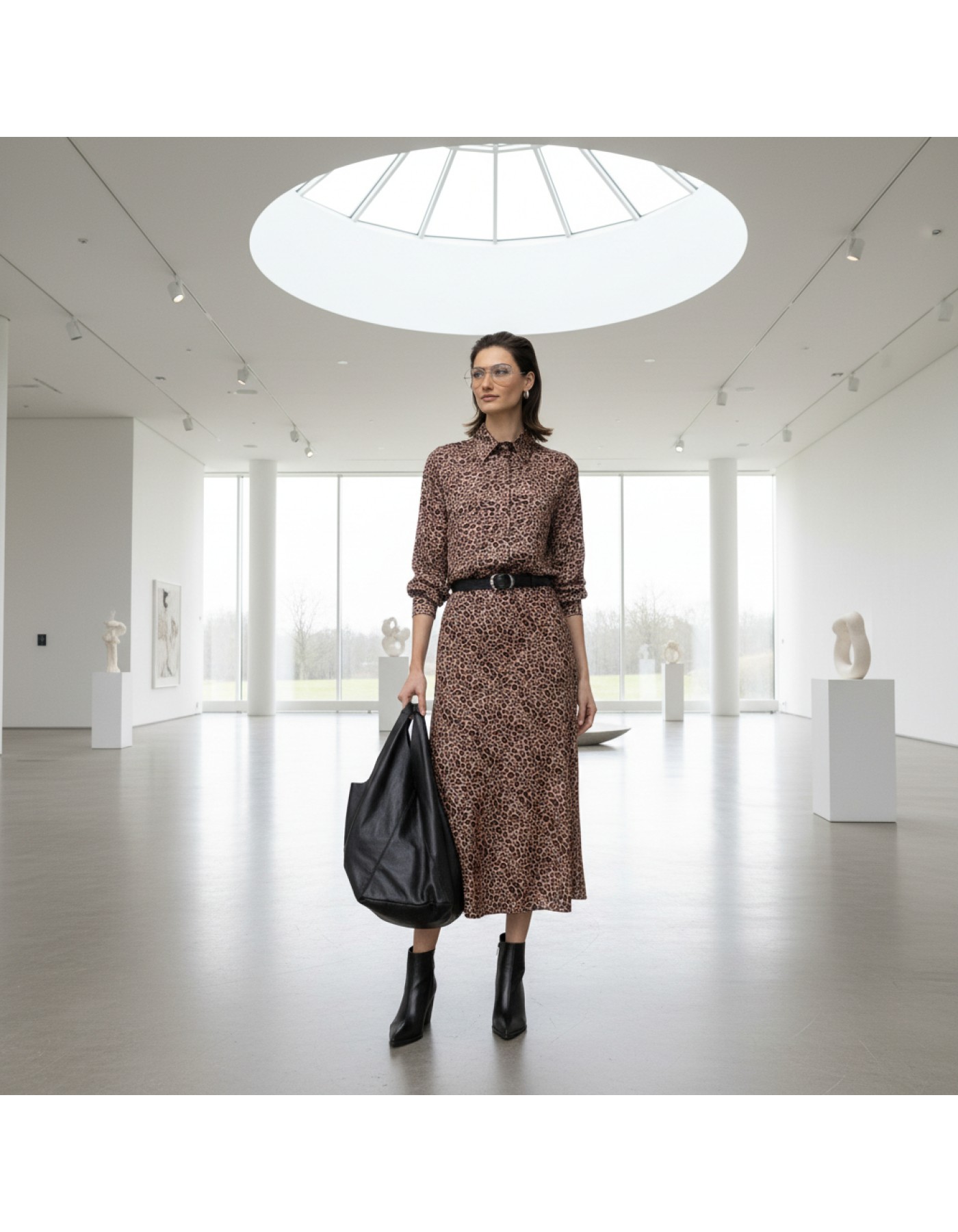 Φούστα σατέν λεοπάρ λοξή