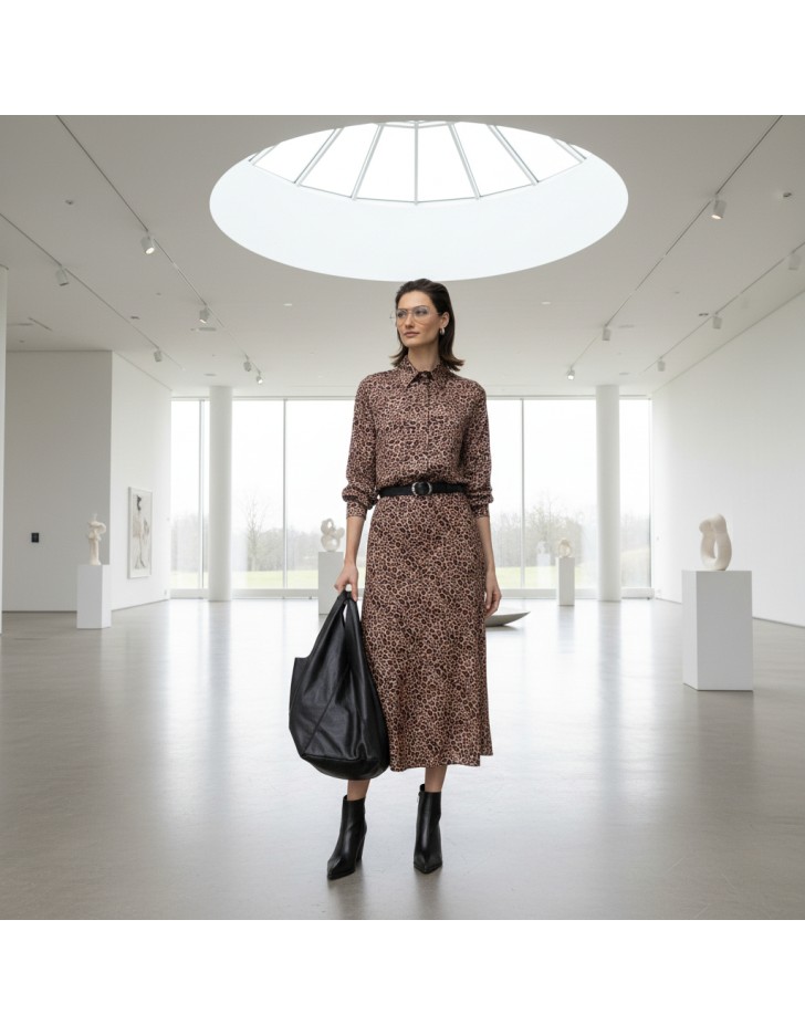 Φούστα σατέν λεοπάρ λοξή