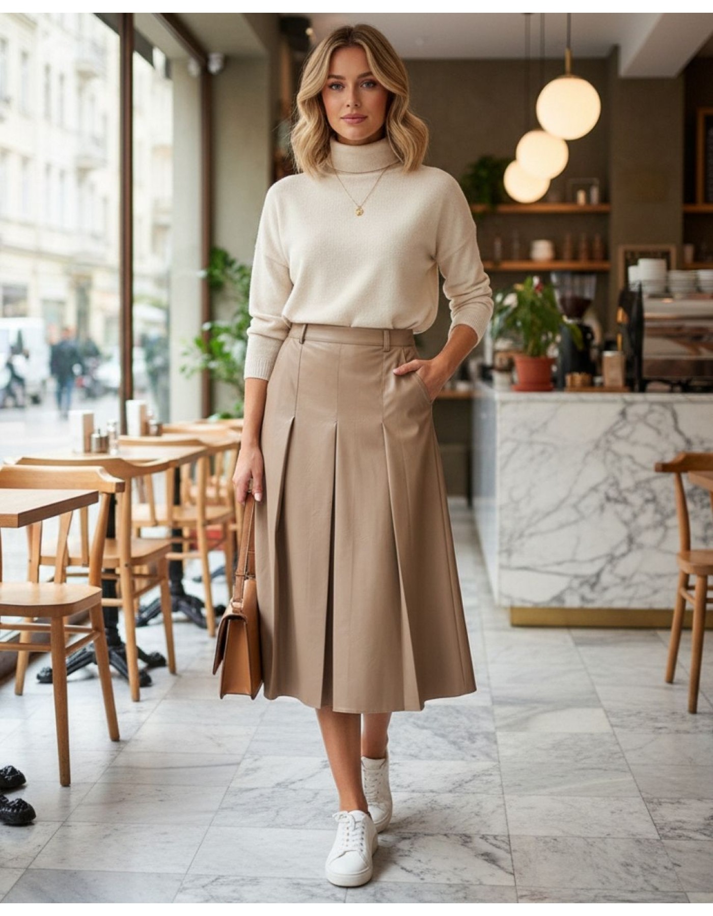 Φούστα δερματίνη σχίσιμο πιέτες