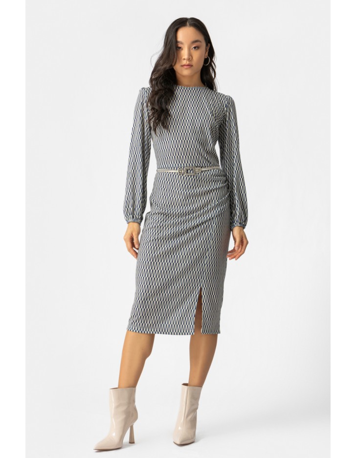 Φόρεμα εμπριμέ πλεχτό ζώνη