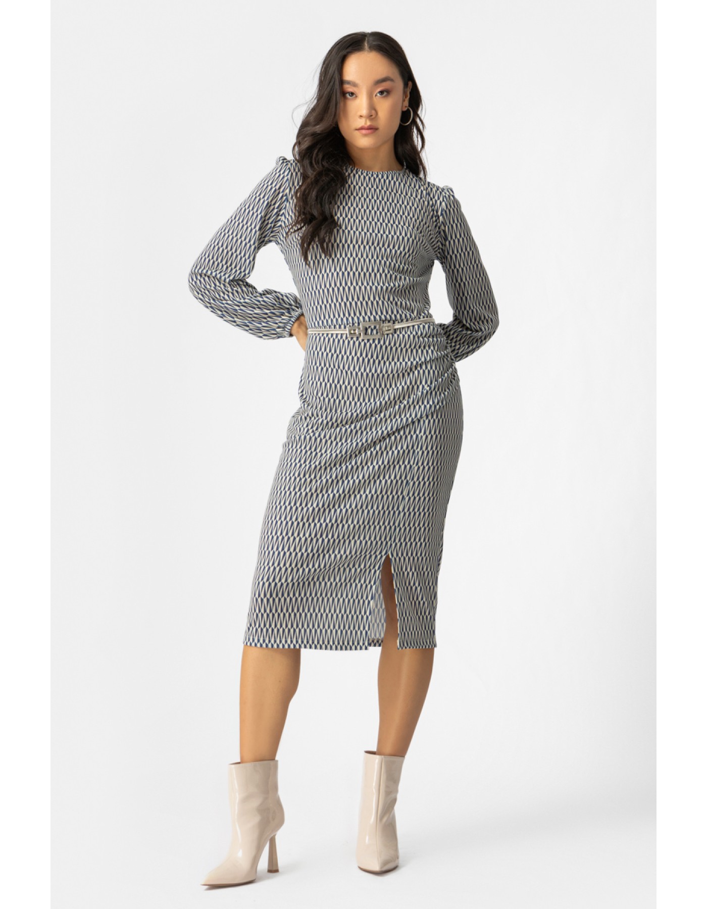 Φόρεμα εμπριμέ πλεχτό ζώνη