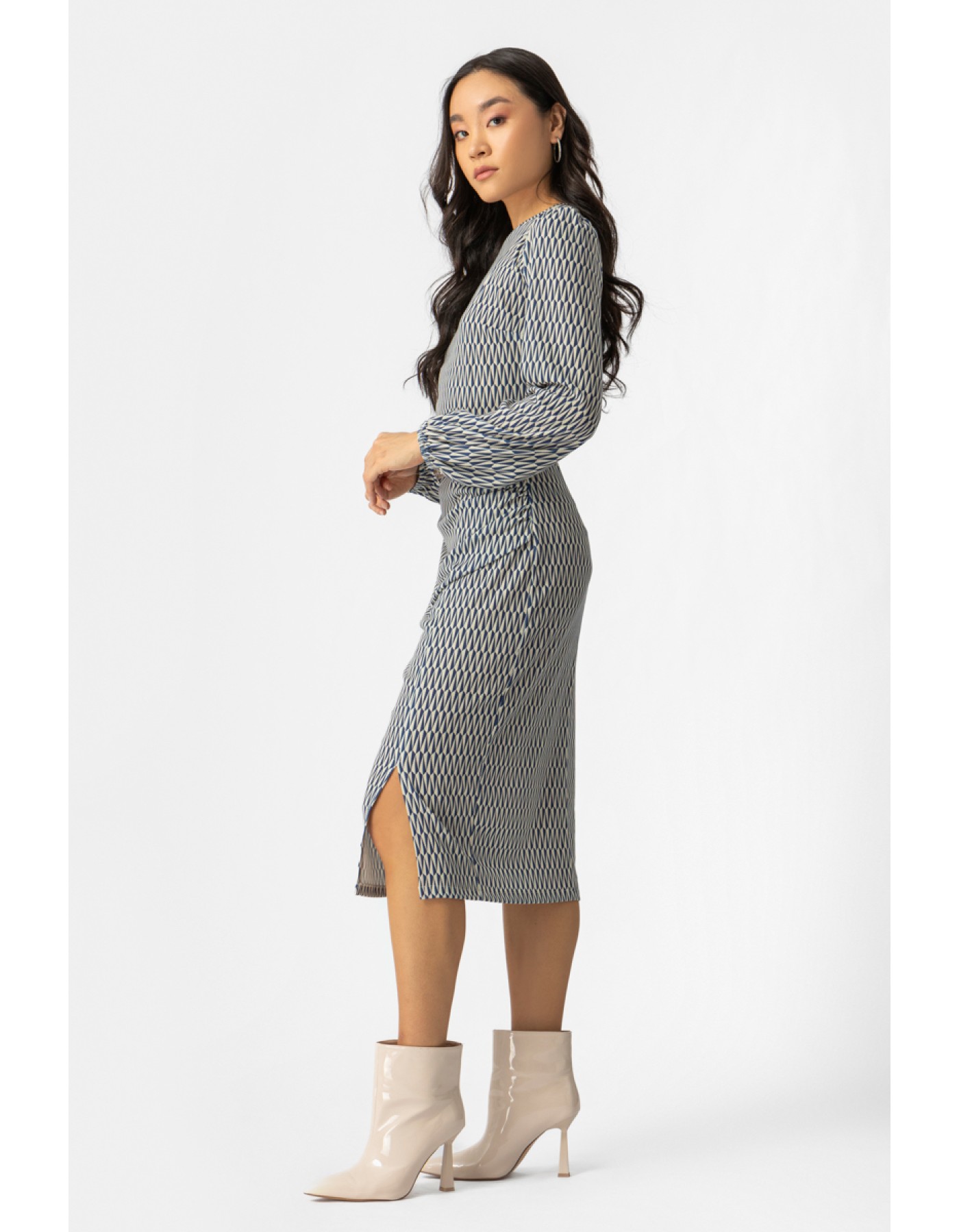 Φόρεμα εμπριμέ πλεχτό ζώνη