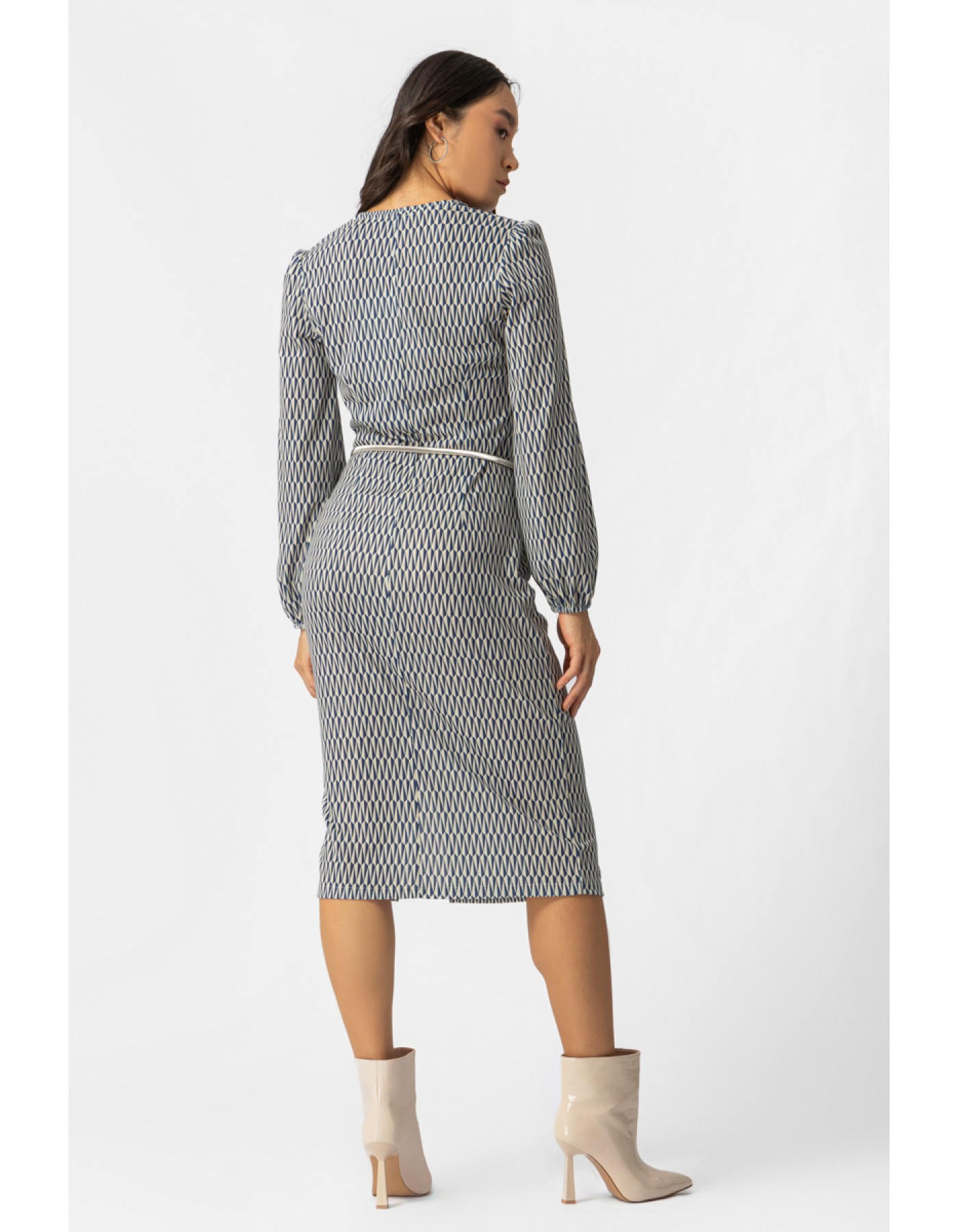 Φόρεμα εμπριμέ πλεχτό ζώνη