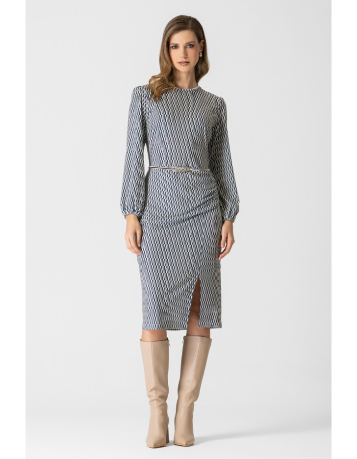 Φόρεμα εμπριμέ πλεχτό ζώνη