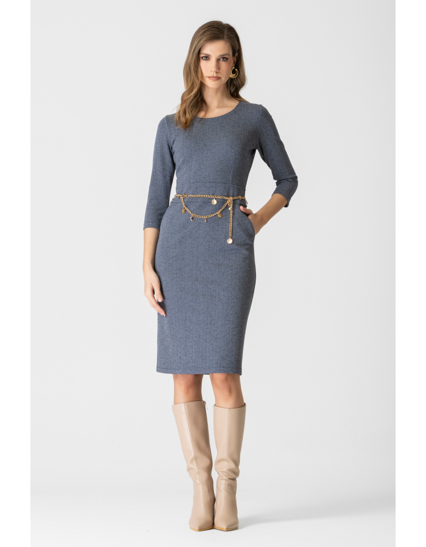 Φόρεμα ζακάρ ελαστικό Denim look