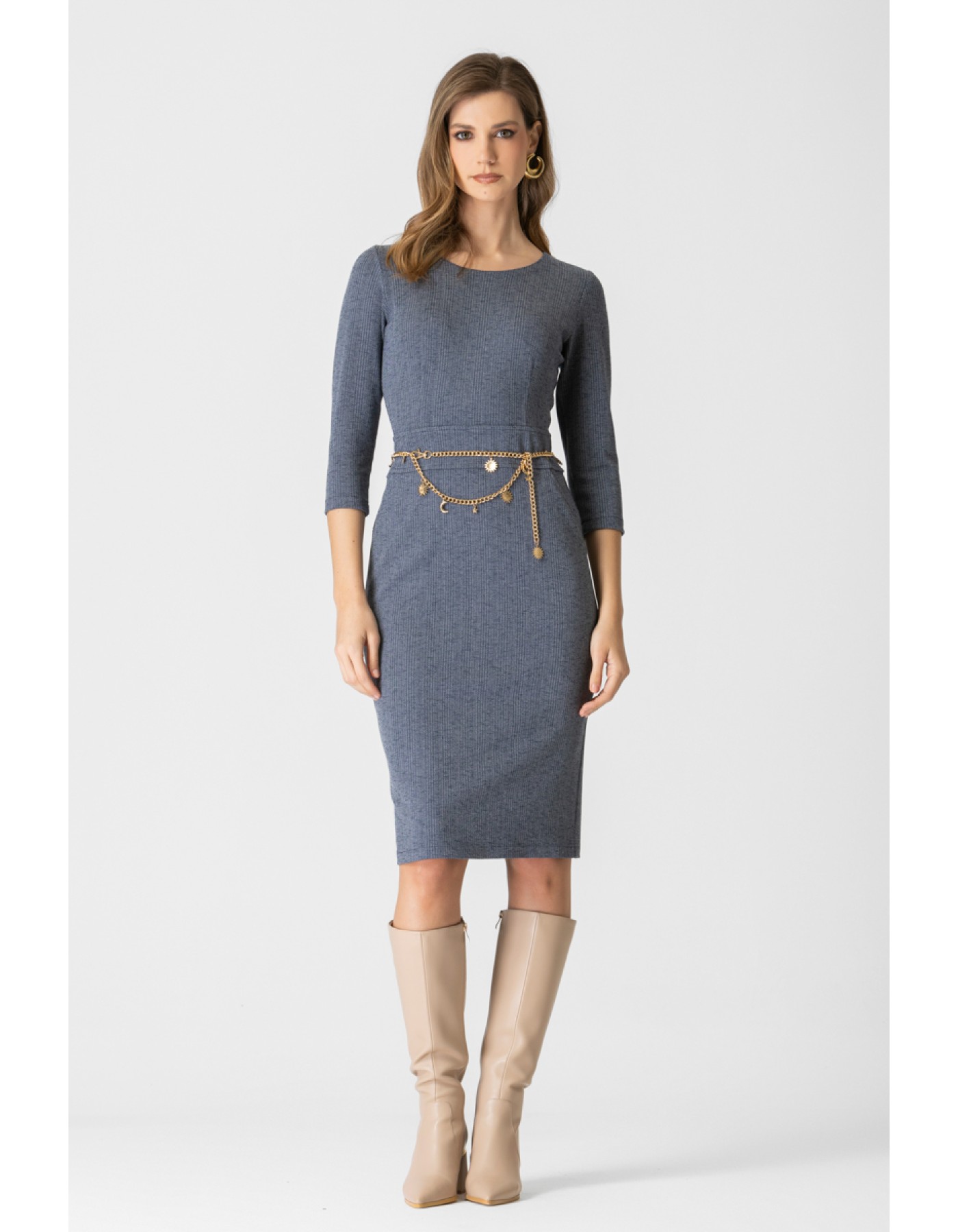 Φόρεμα ζακάρ ελαστικό Denim look