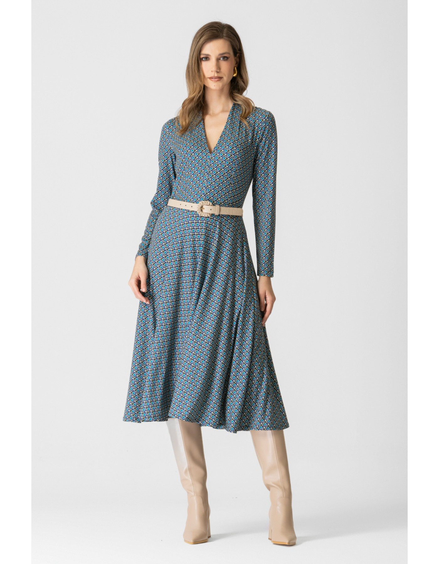 Φόρεμα jersey εμπριμέ ζώνη