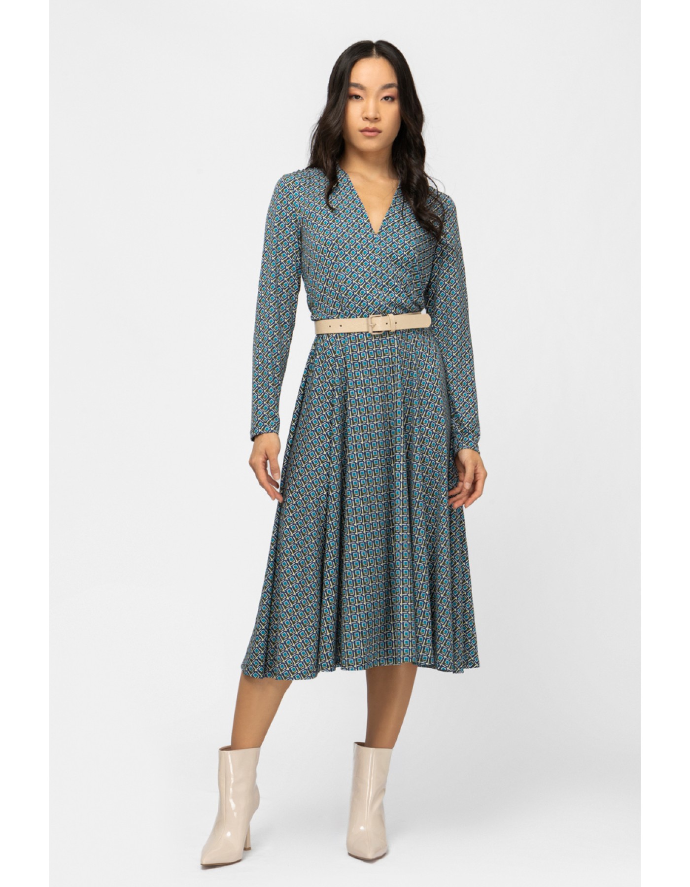 Φόρεμα jersey εμπριμέ ζώνη