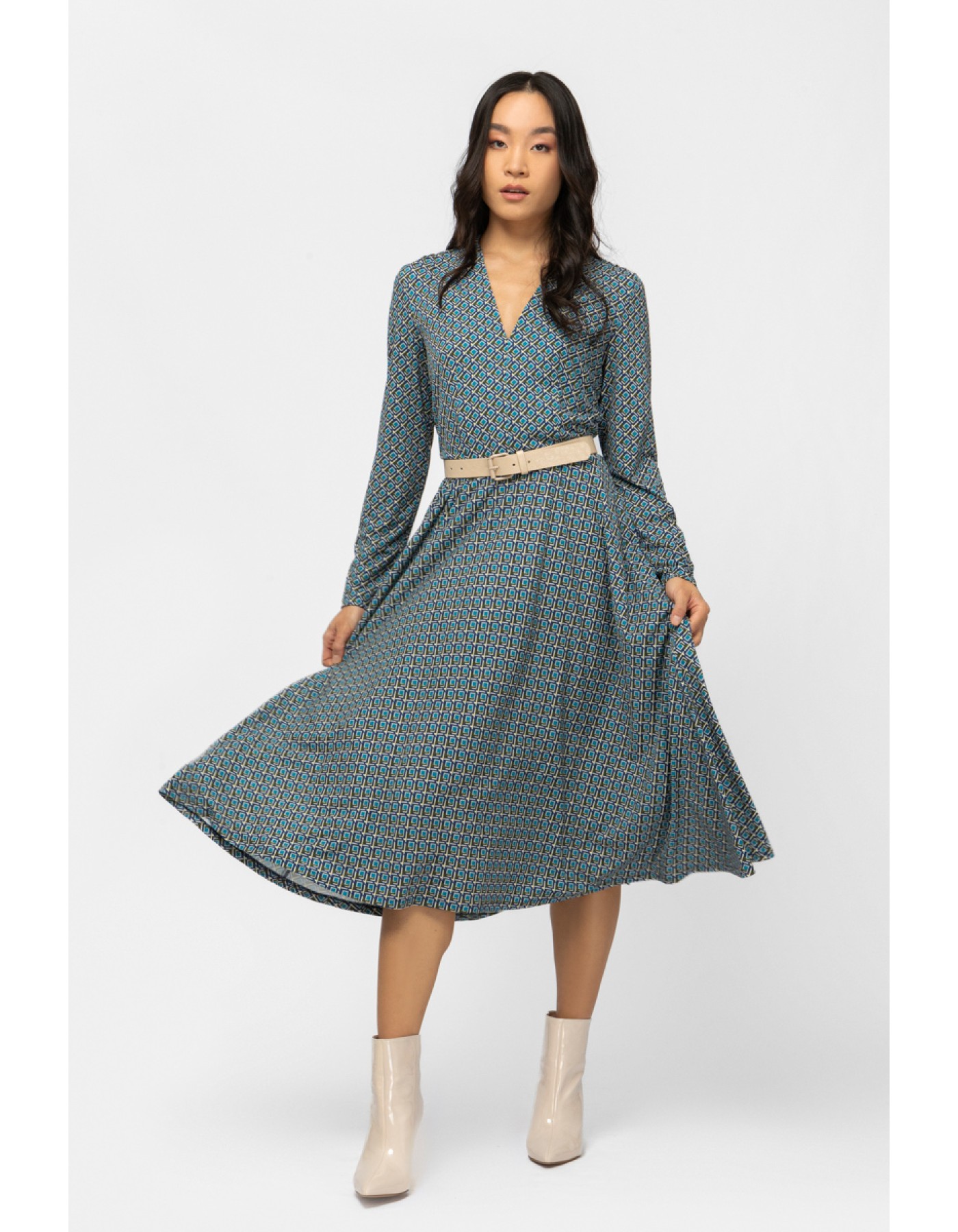 Φόρεμα jersey εμπριμέ ζώνη