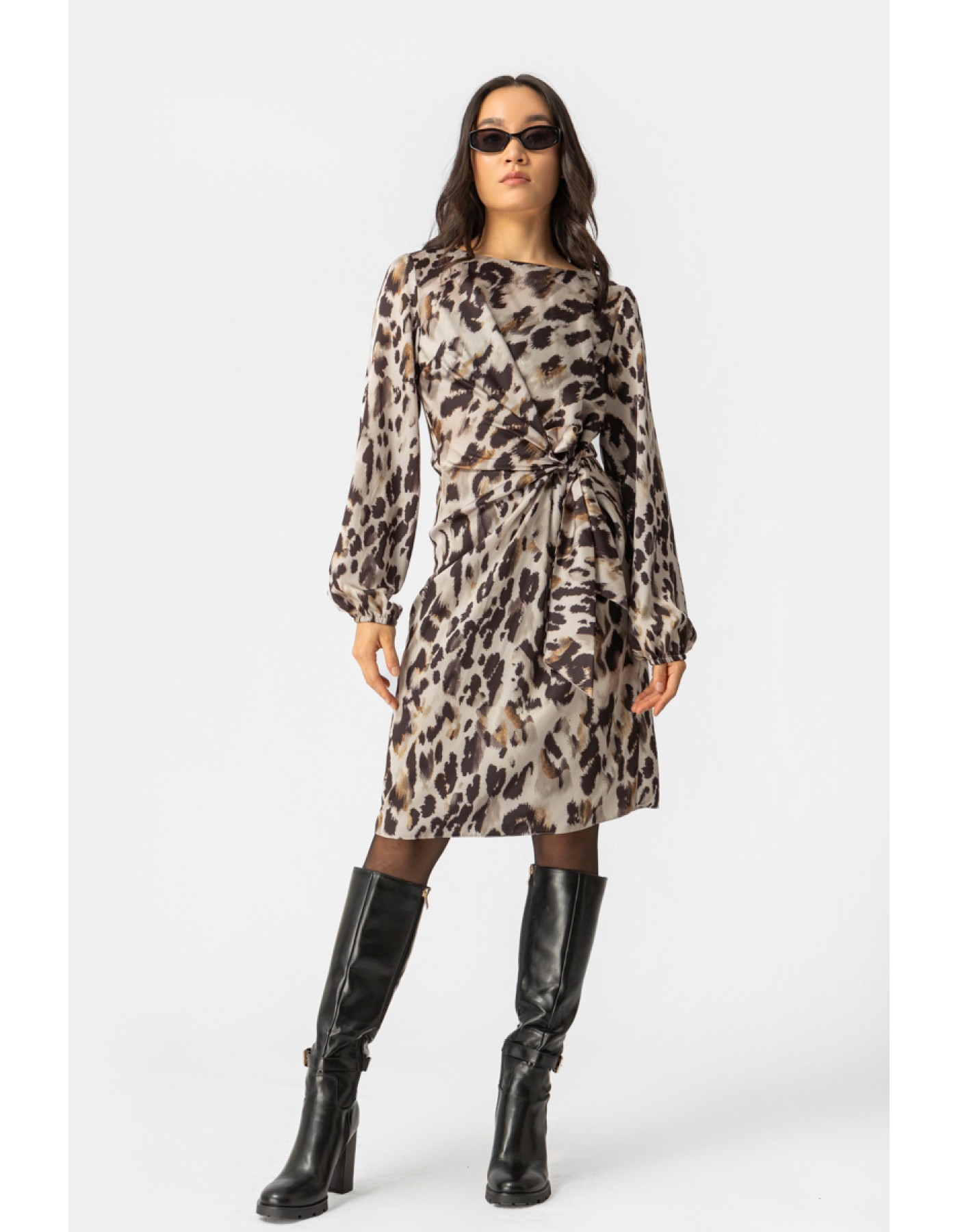 Φόρεμα σατέν λεοπάρ δέσιμο