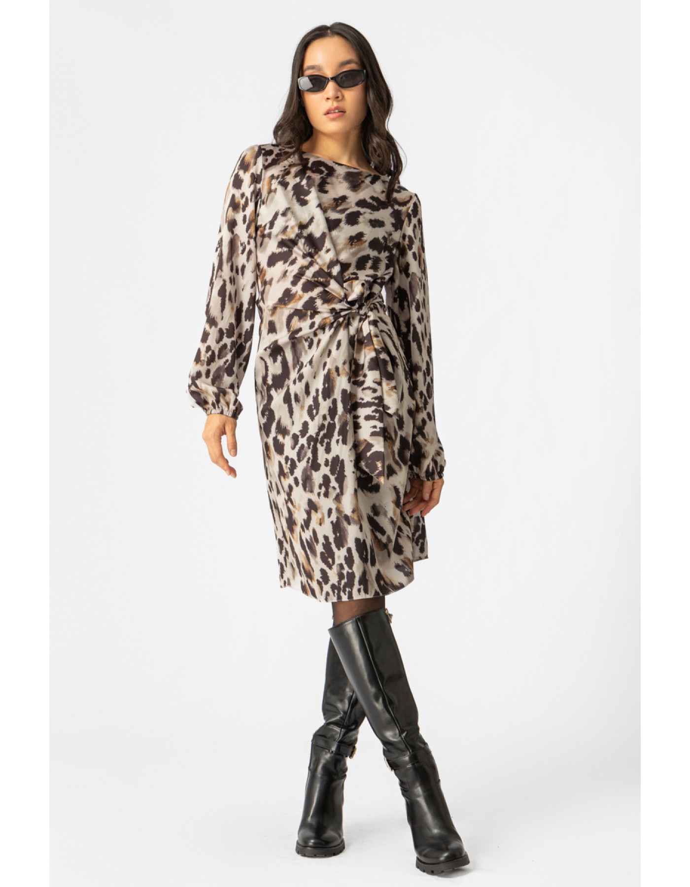 Φόρεμα σατέν λεοπάρ δέσιμο