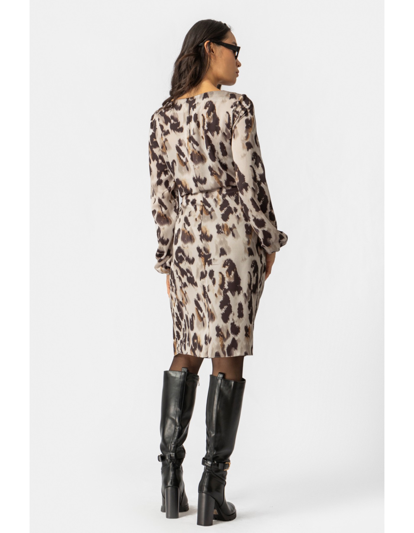 Φόρεμα σατέν λεοπάρ δέσιμο