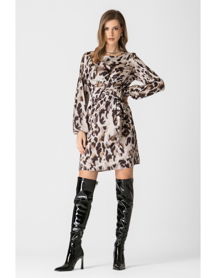 Φόρεμα σατέν λεοπάρ δέσιμο Φόρεμα σατέν λεοπάρ δέσιμο