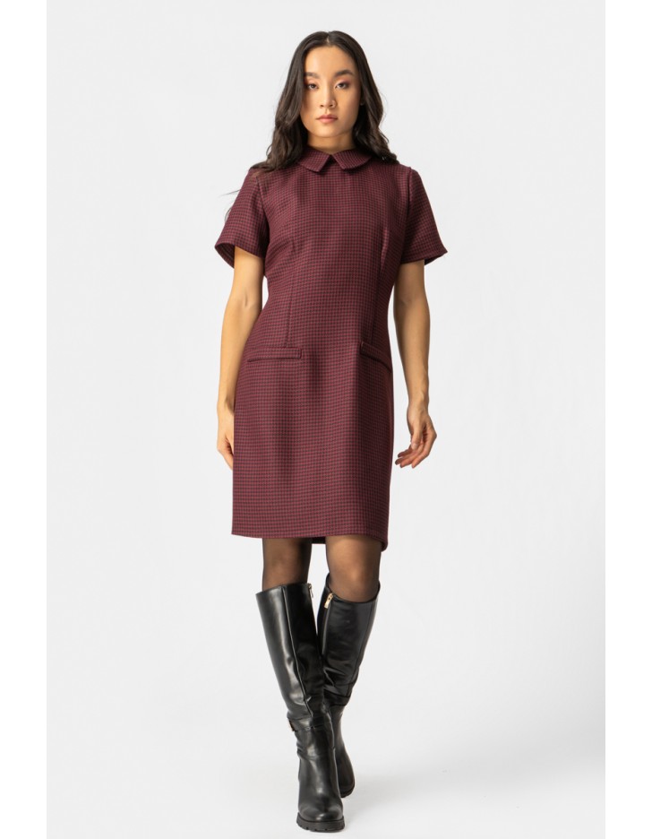 Φόρεμα Pied De Poule Μπορντώ