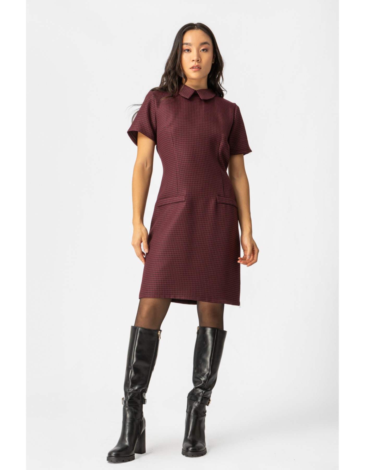 Φόρεμα Pied De Poule Μπορντώ